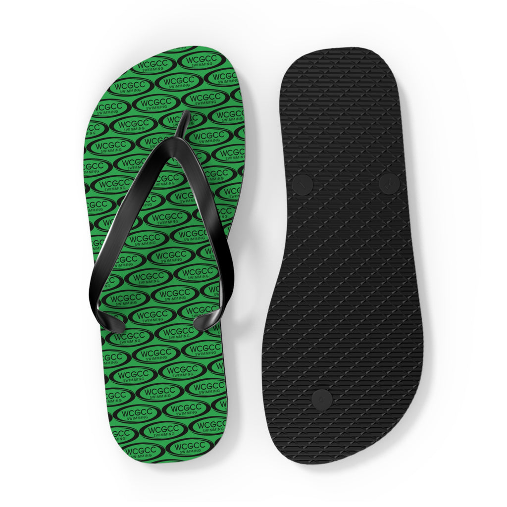 Green Patterned Flip Flops – Repeating Logo Beach Sandals