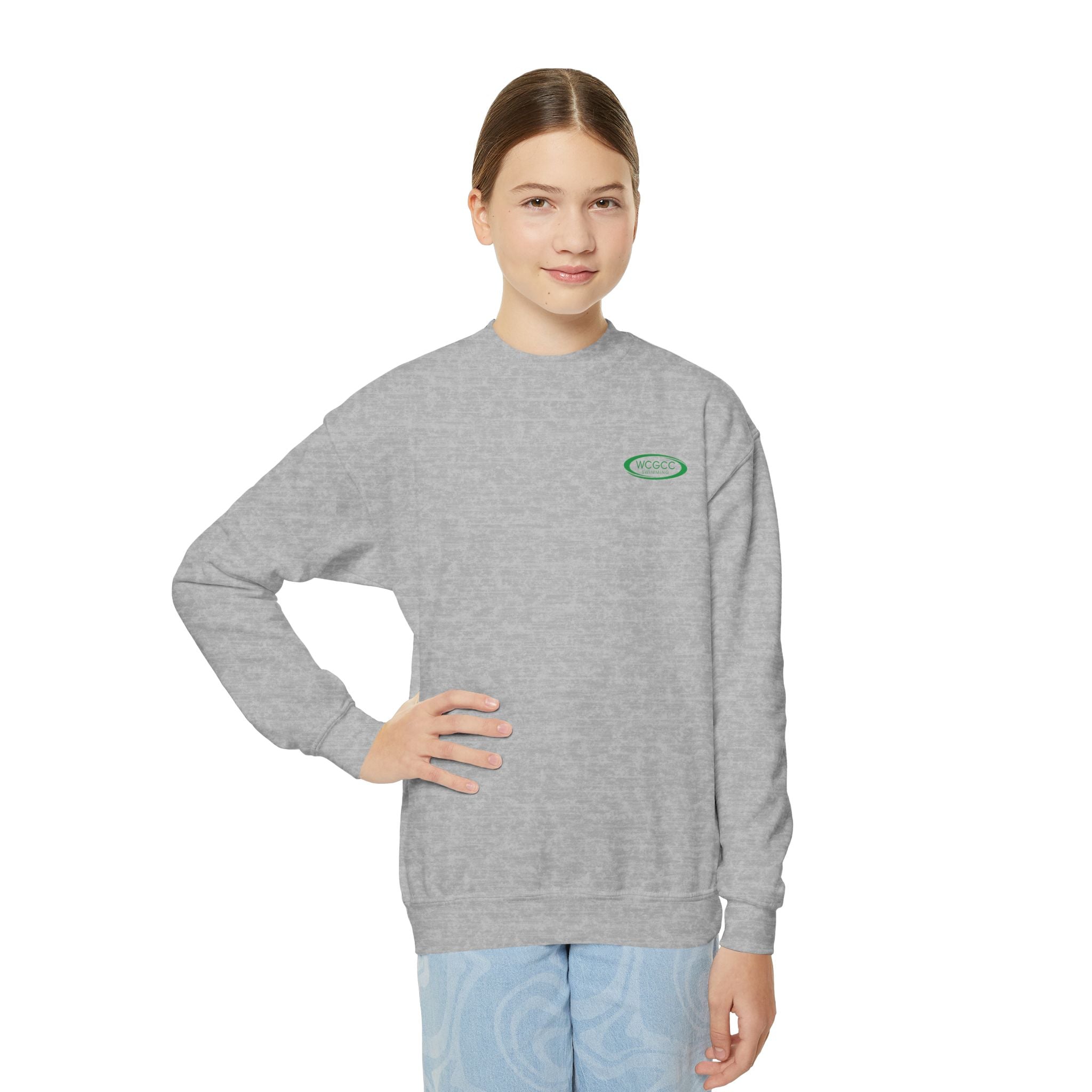 Youth Crewneck Sweatshirt - WCGCC Swimming Team Logo (White)