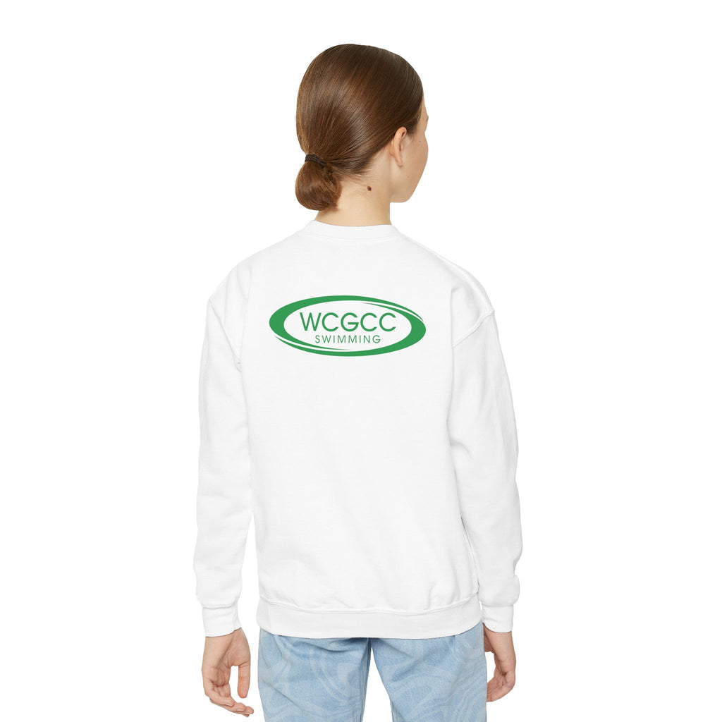 Youth Crewneck Sweatshirt - WCGCC Swimming Team Logo (White)