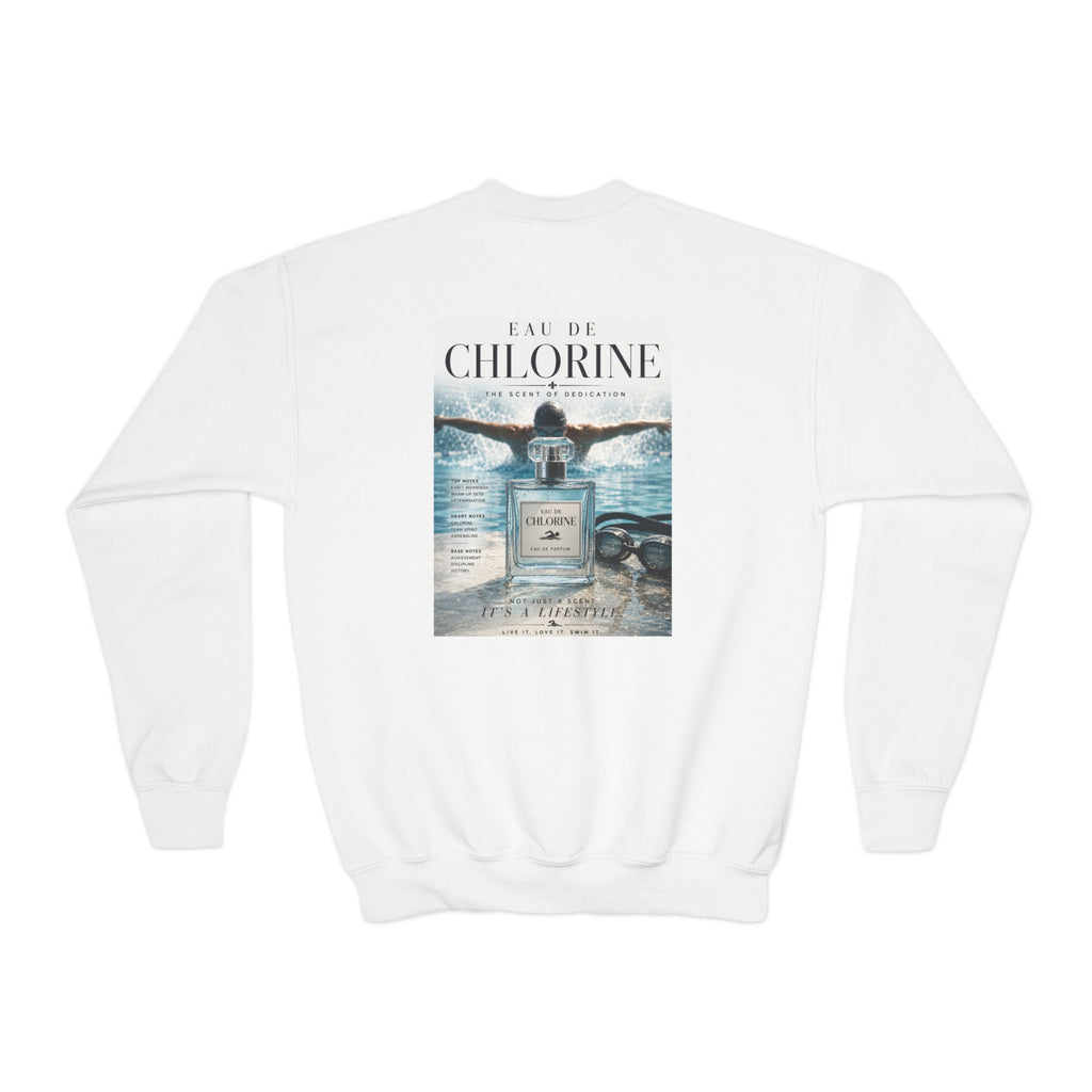 Youth Crewneck Sweatshirt — 'Eau de Chlorine' Swim Vibes Graphic Pullover