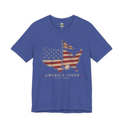 America 250th Celebration Golf T-Shirt — USA Map Flag Tee (1776–2026)