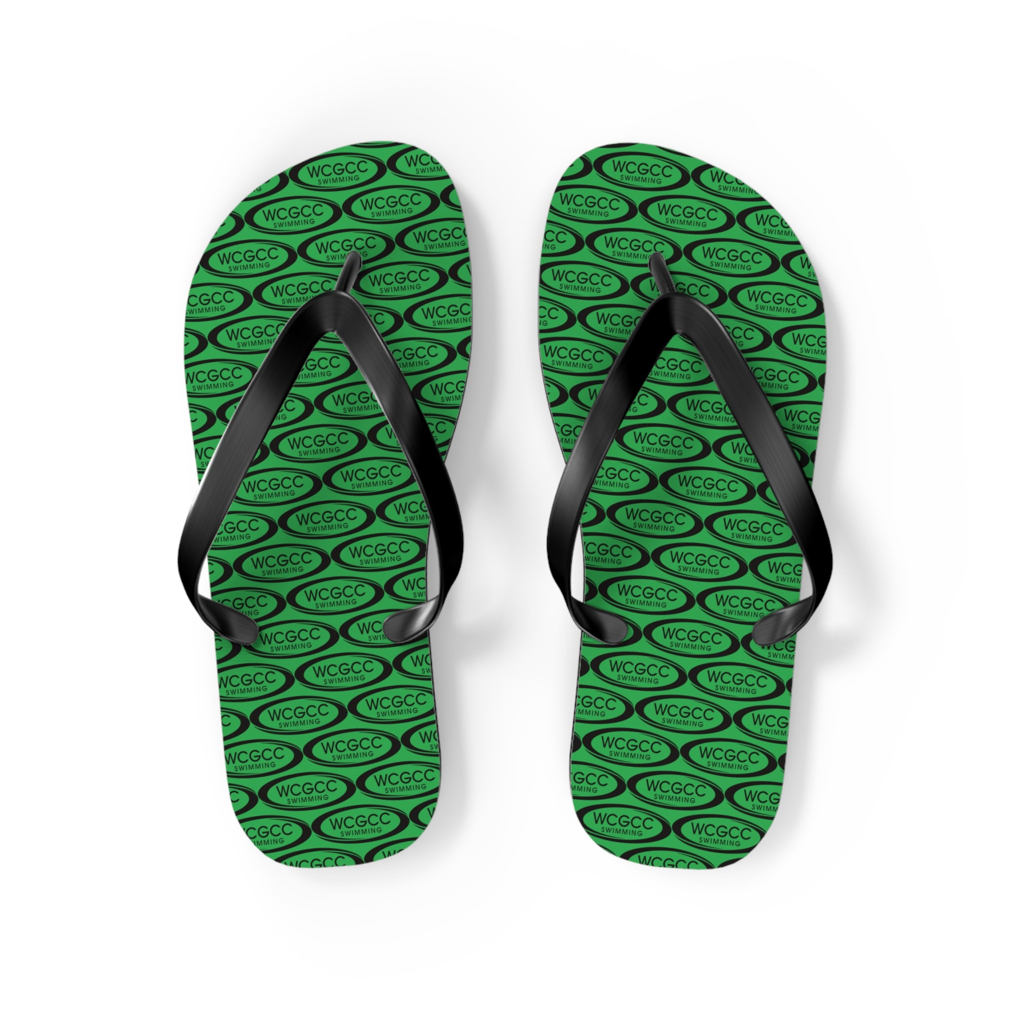 Green Patterned Flip Flops – Repeating Logo Beach Sandals