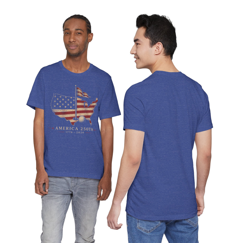 America 250th Celebration Golf T-Shirt — USA Map Flag Tee (1776–2026)