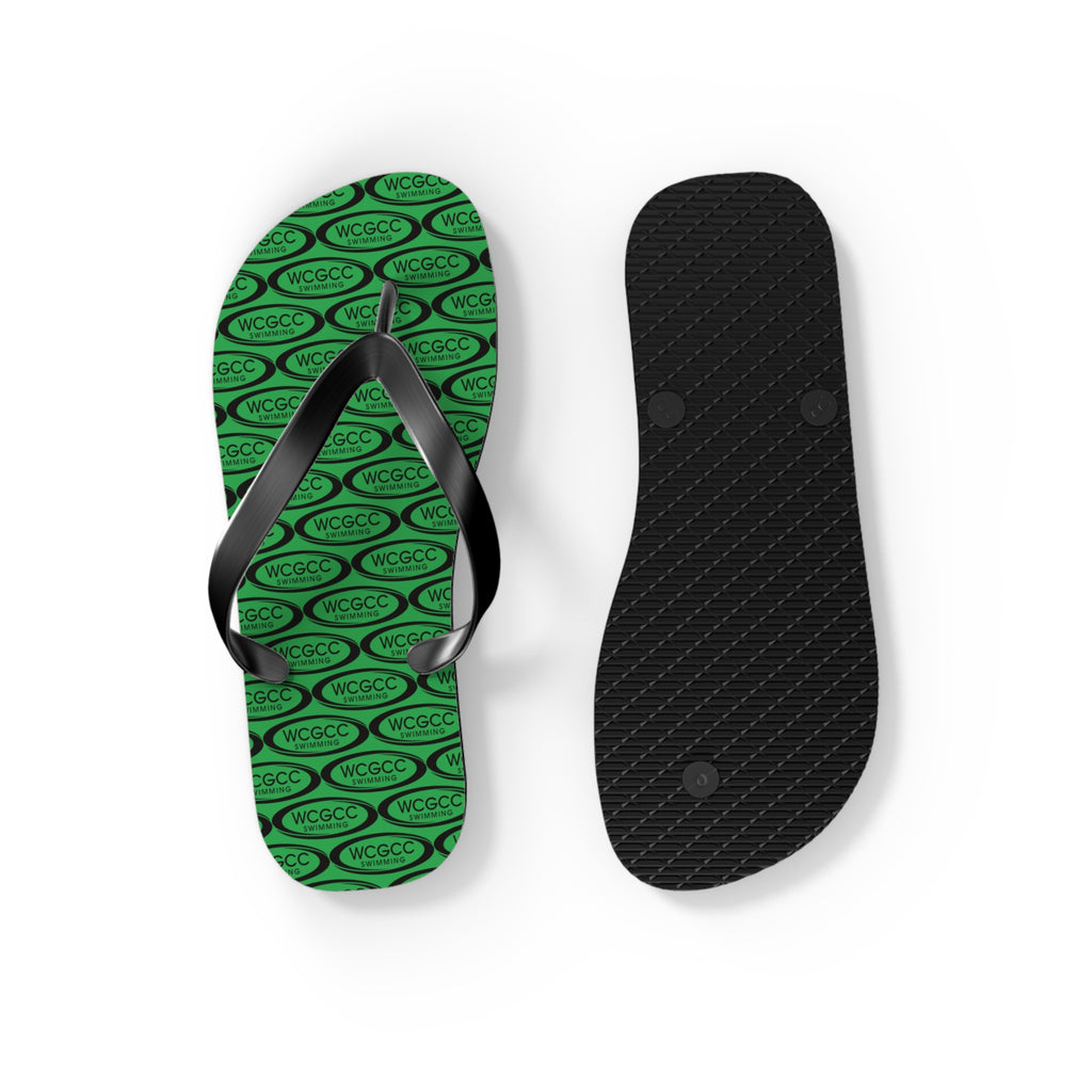 Green Patterned Flip Flops – Repeating Logo Beach Sandals