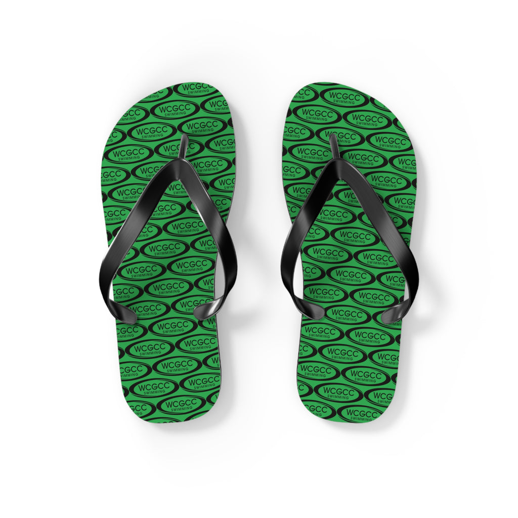 Green Patterned Flip Flops – Repeating Logo Beach Sandals