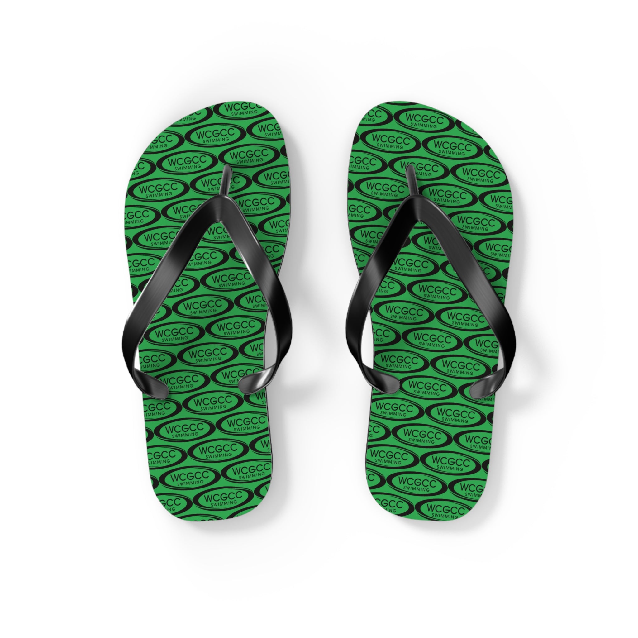 Green Patterned Flip Flops – Repeating Logo Beach Sandals