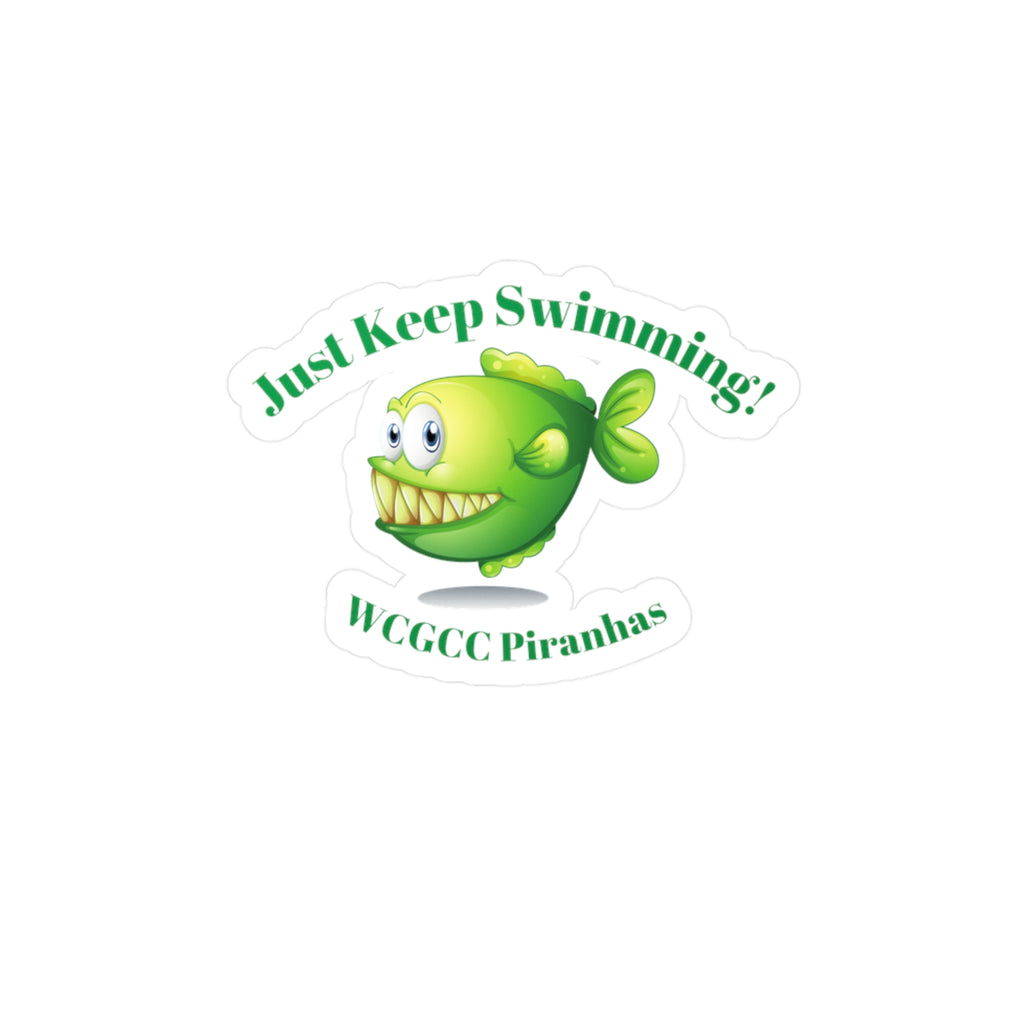Water bottle sticker 'Just Keep Swimming!' WCGCC Piranhas Cute Green Fish Sticker