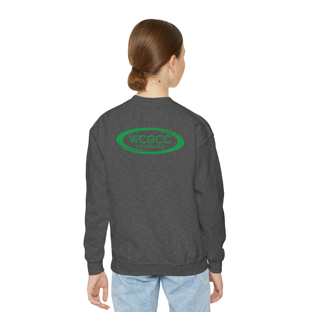 Youth Crewneck Sweatshirt - WCGCC Swimming Team Logo (White)