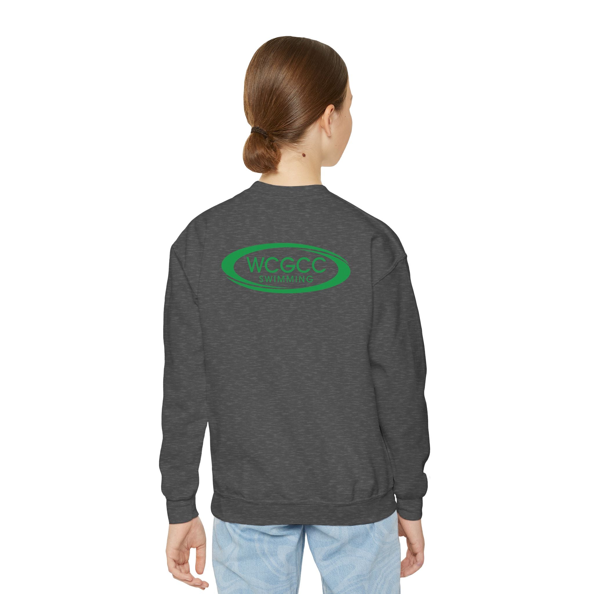 Youth Crewneck Sweatshirt - WCGCC Swimming Team Logo (White)