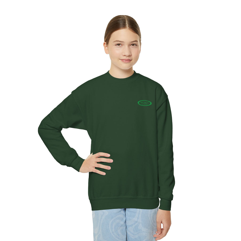 Youth Crewneck Sweatshirt - WCGCC Swimming Team Logo (White)