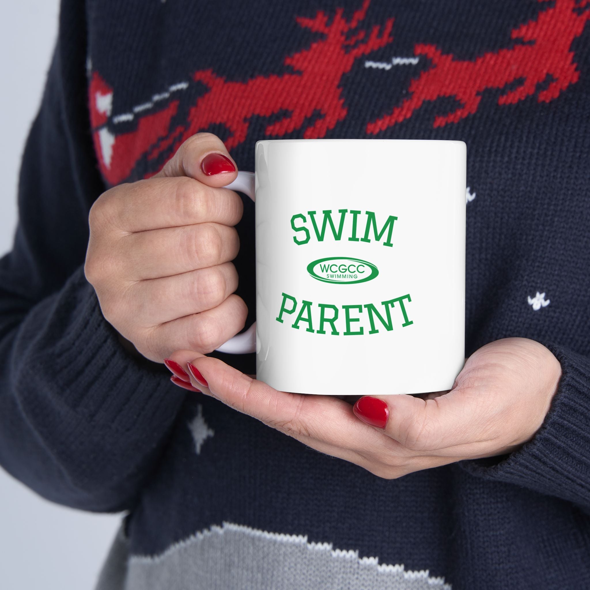 Swim Parent WCGCC Ceramic Mug  Green Text Coffee Cup (11oz, 15oz)