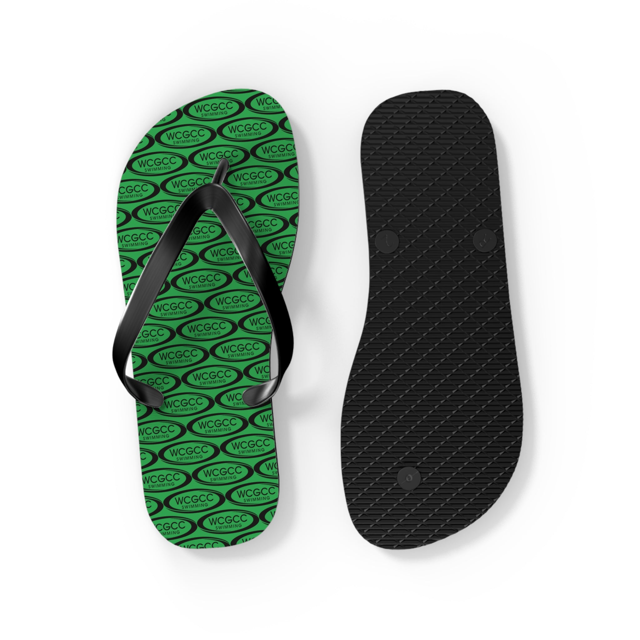Green Patterned Flip Flops – Repeating Logo Beach Sandals