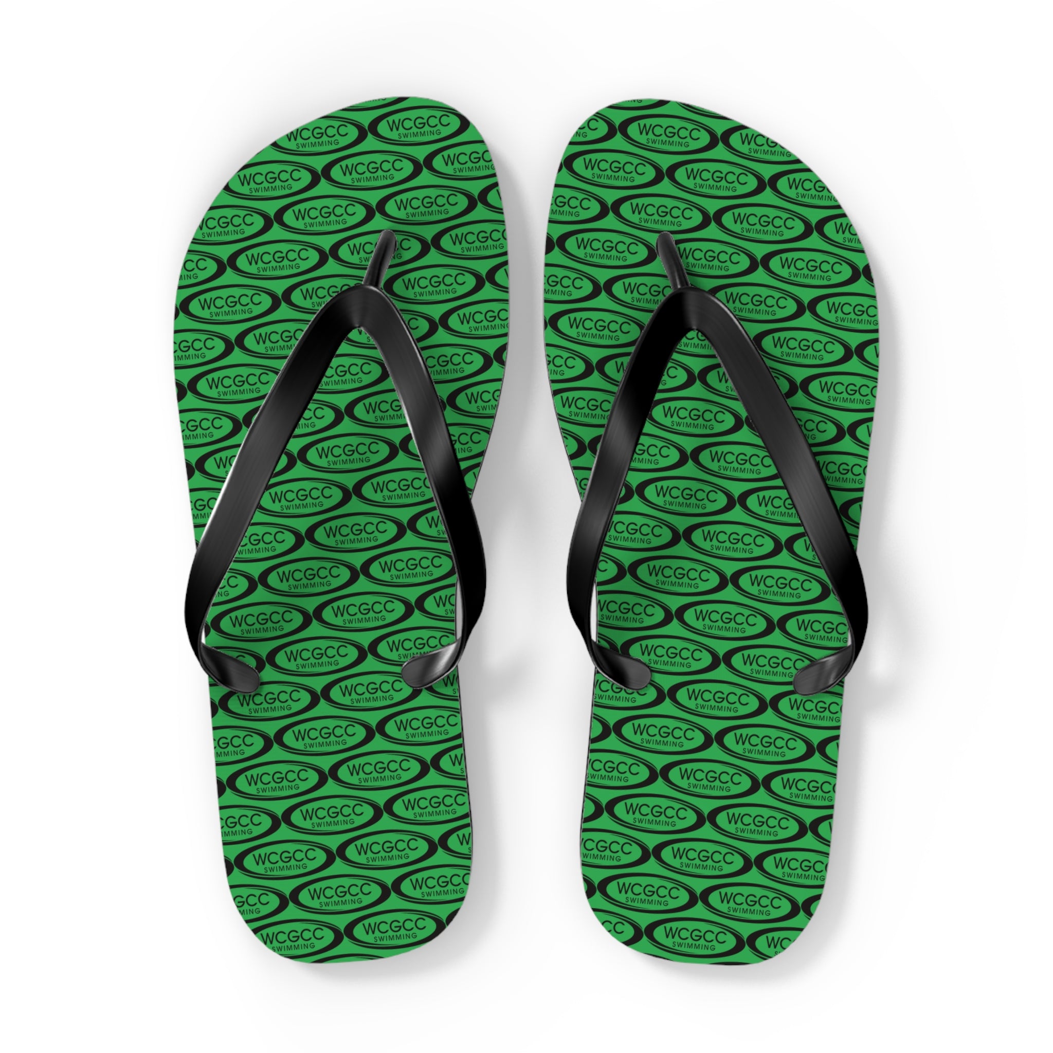 Green Patterned Flip Flops – Repeating Logo Beach Sandals