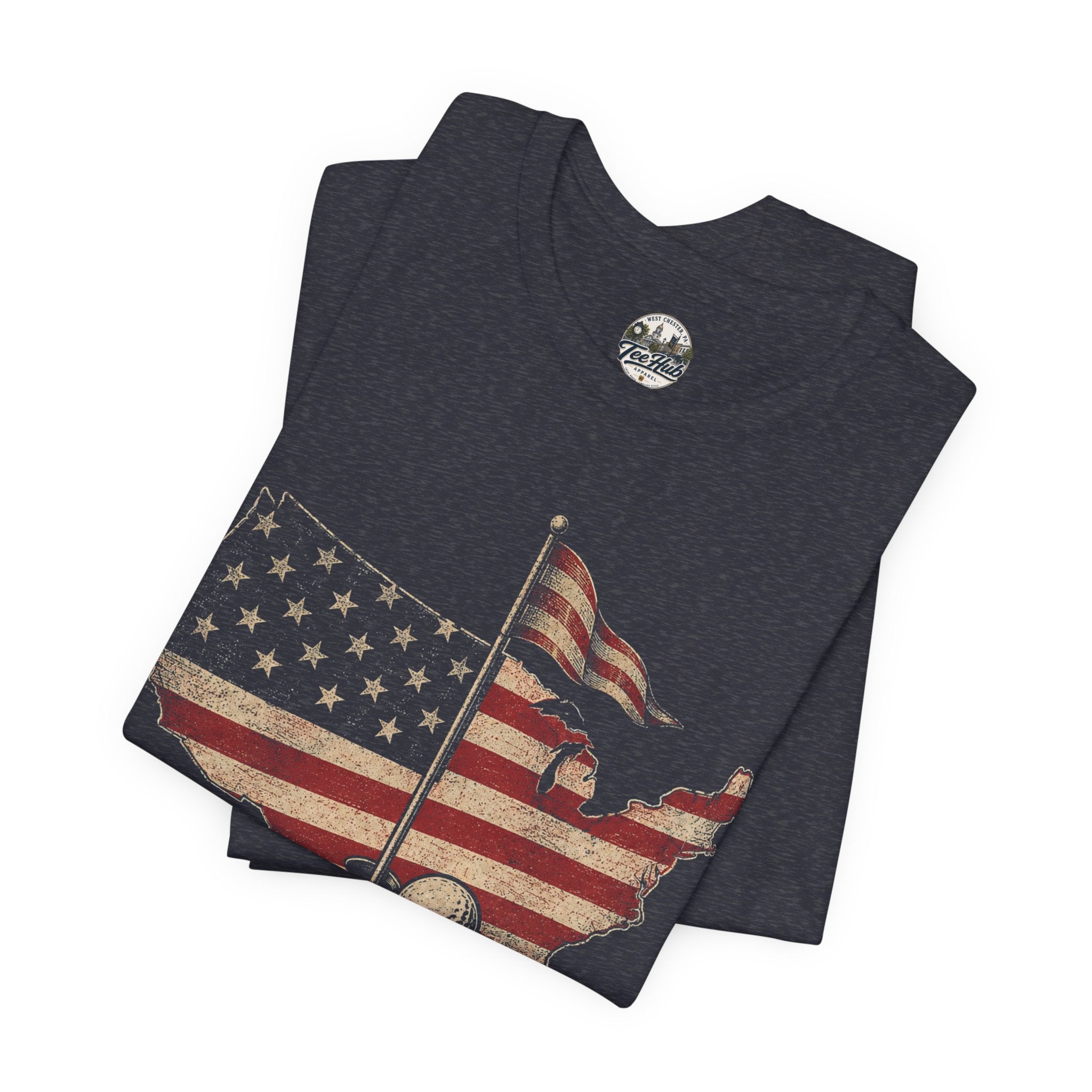 America 250th Celebration Golf T-Shirt — USA Map Flag Tee (1776–2026)
