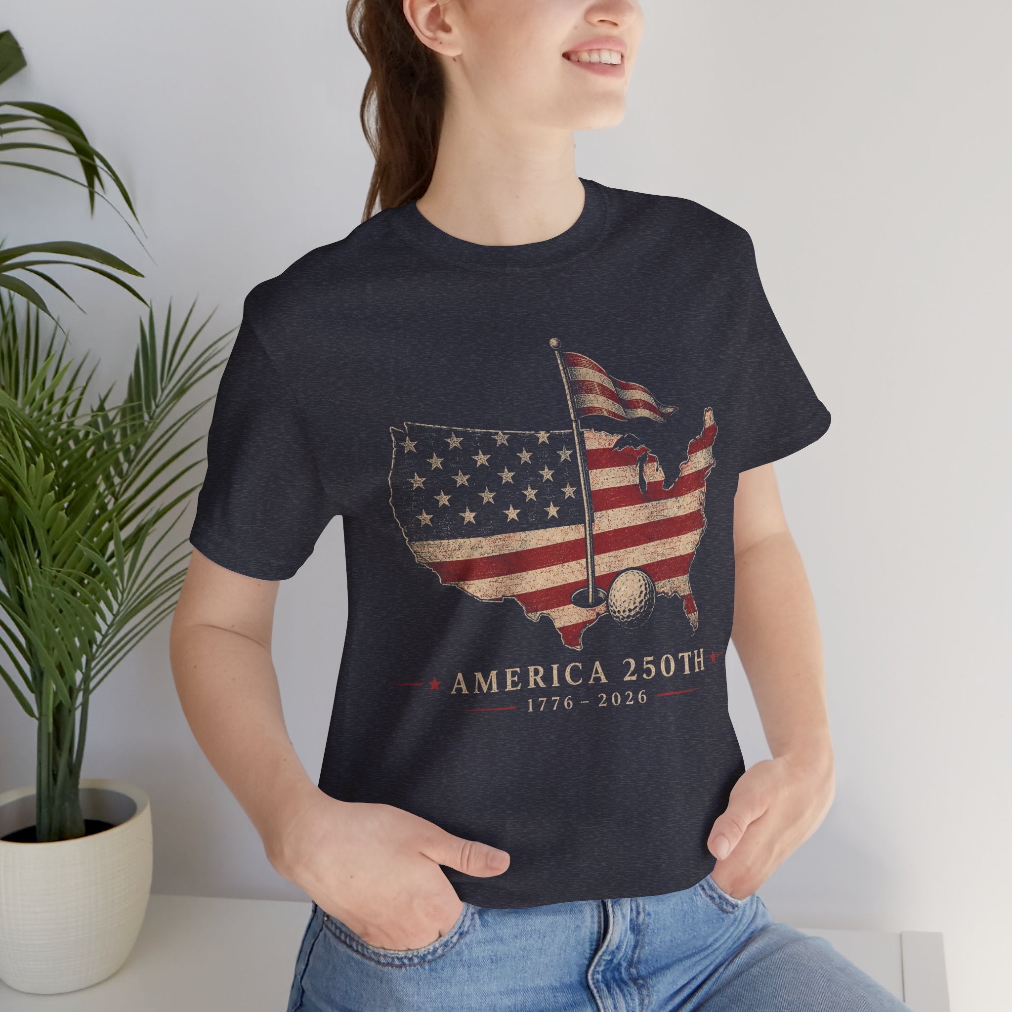 America 250th Celebration Golf T-Shirt — USA Map Flag Tee (1776–2026)