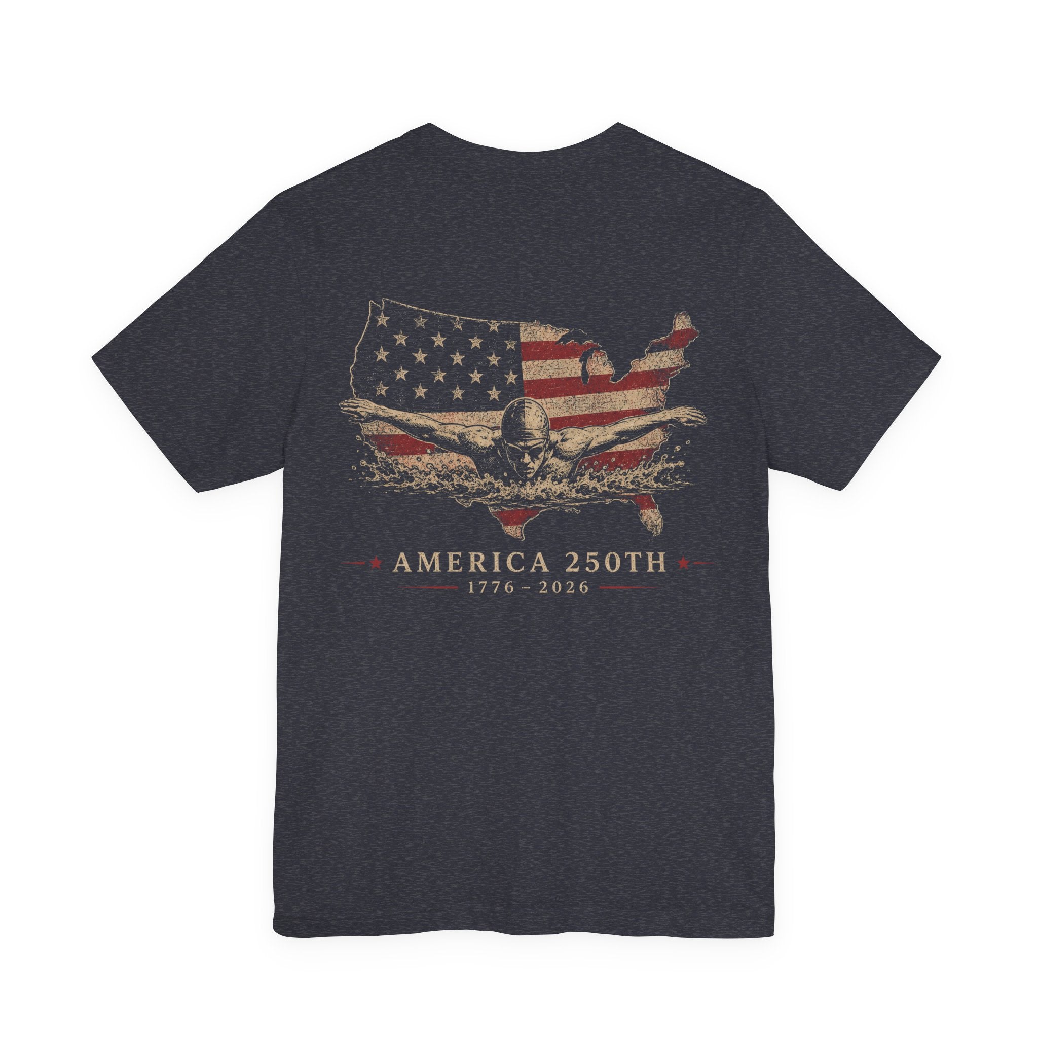 America 250th  Swim T-Shirt — Vintage Flag USA Map Tee (1776–2026)
