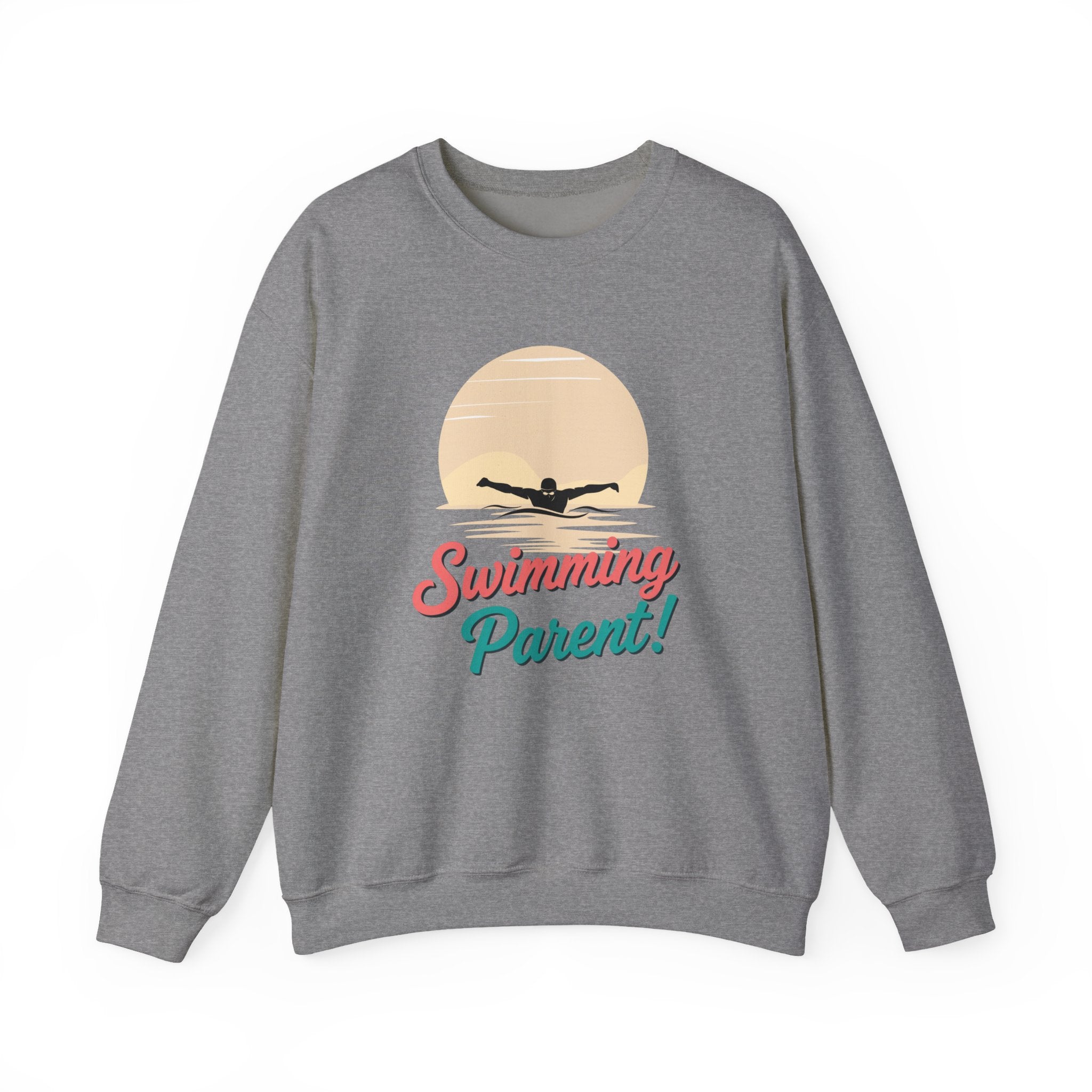 Swimming Parent Sweatshirt — Retro Swimmer Graphic Crewneck for Swim Moms & Dads