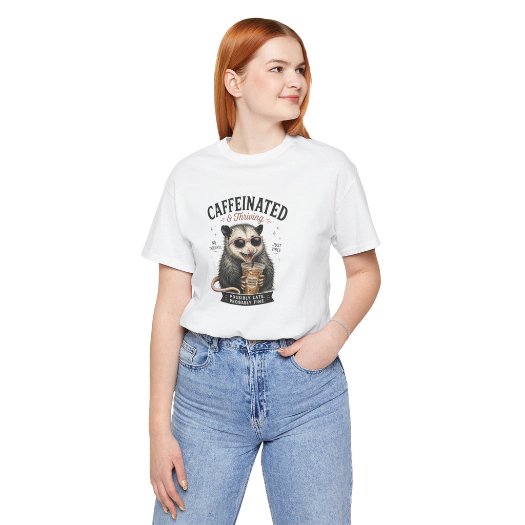 Caffeinated and Thriving Sloth Tee – Funny Coffee Lover T-Shirt