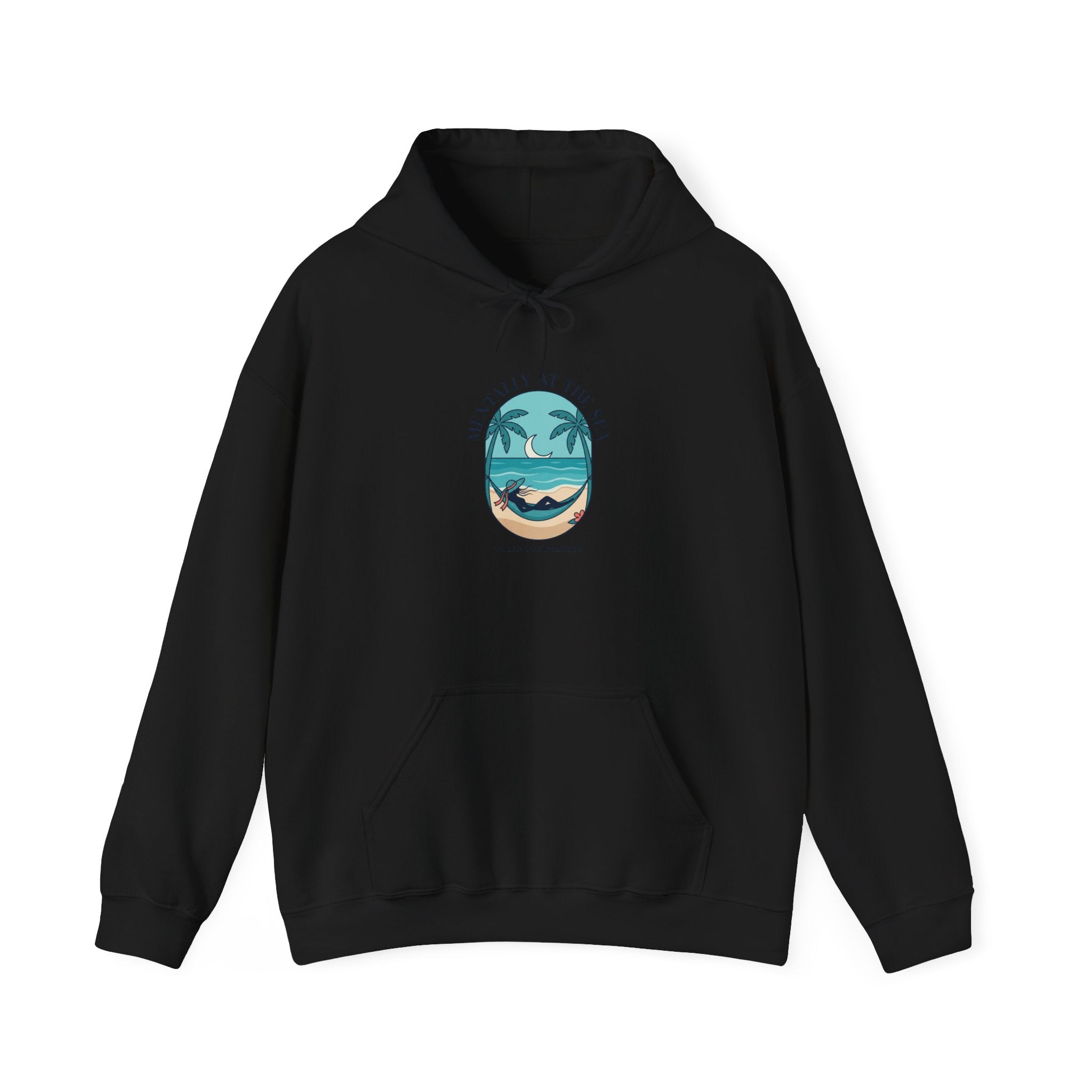 Coastal Escape Beach Scene Hoodie | Ocean Aesthetic, seafoam blue