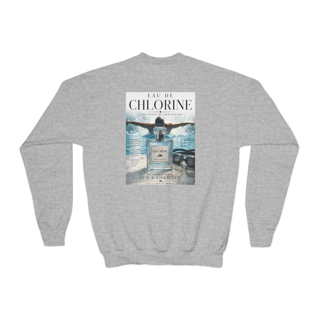 Youth Crewneck Sweatshirt — 'Eau de Chlorine' Swim Vibes Graphic Pullover