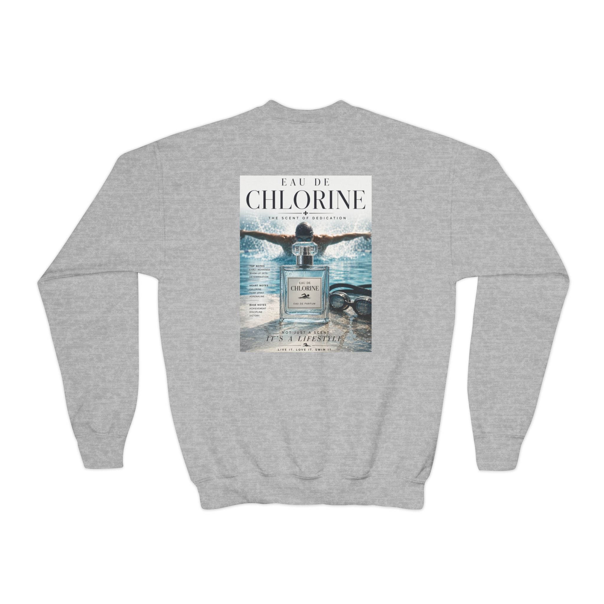 Youth Crewneck Sweatshirt — 'Eau de Chlorine' Swim Vibes Graphic Pullover