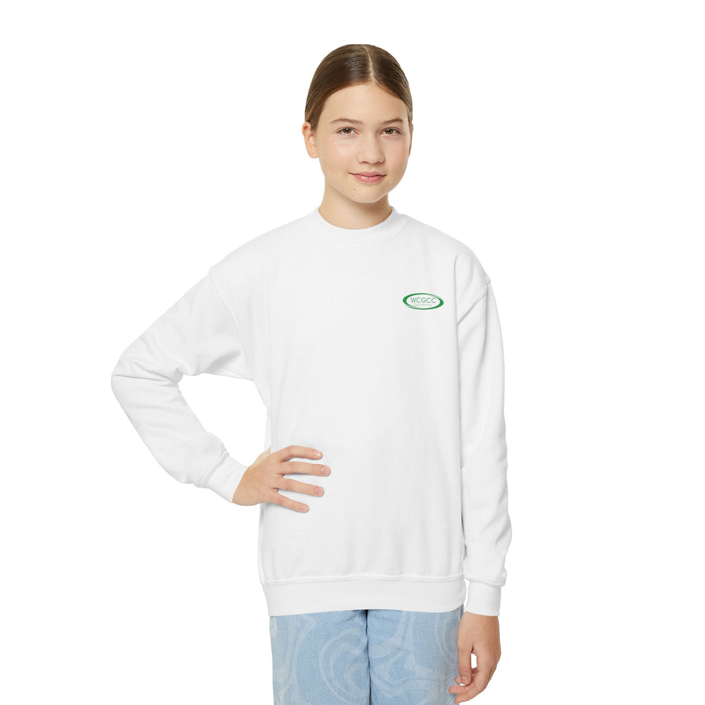 Youth Crewneck Sweatshirt - WCGCC Swimming Team Logo (White)