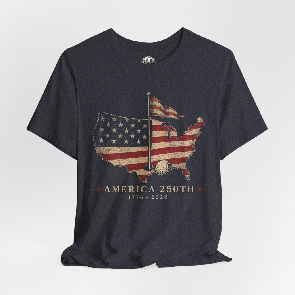 America 250th Celebration Golf T-Shirt — USA Map Flag Tee (1776–2026)