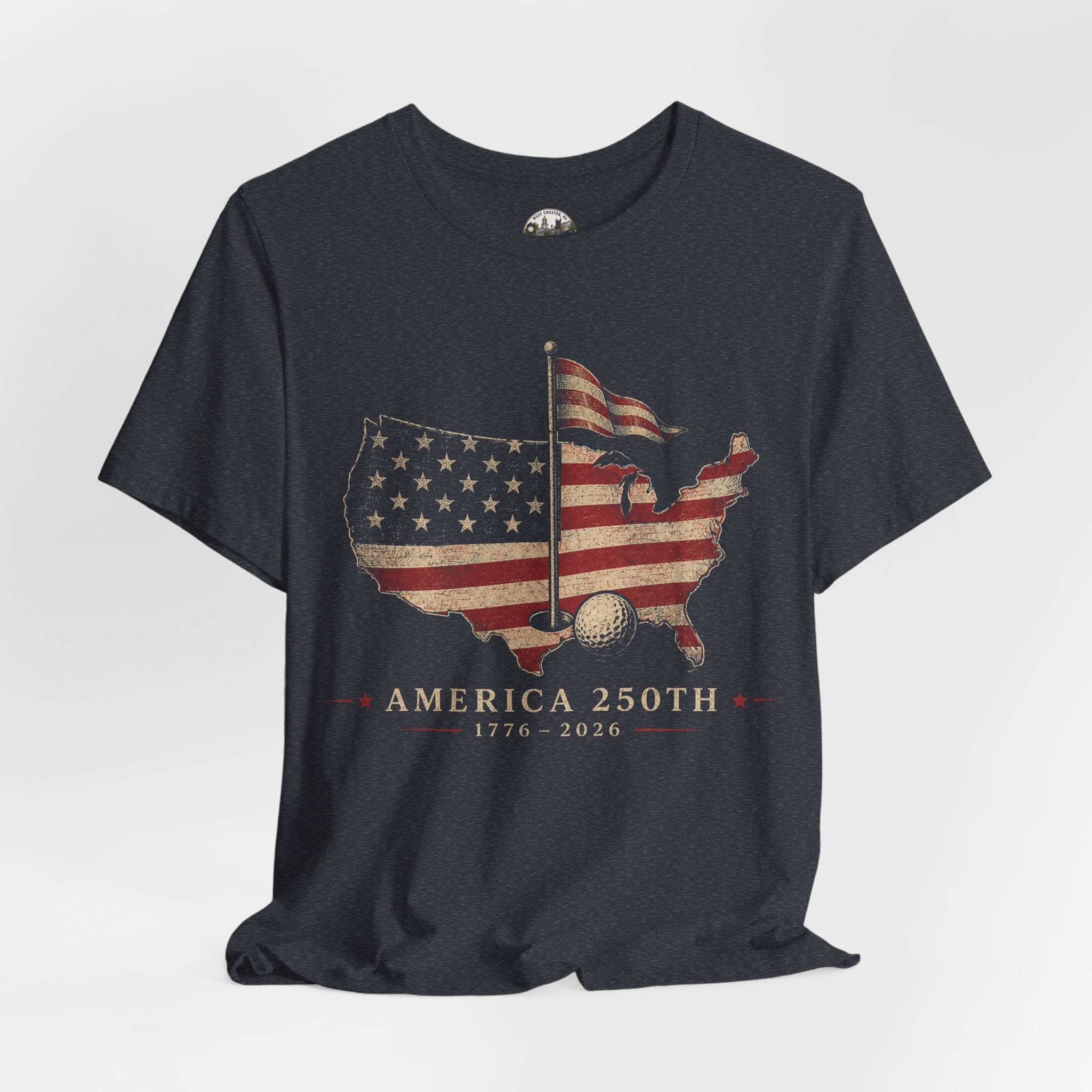 America 250th Celebration Golf T-Shirt — USA Map Flag Tee (1776–2026)