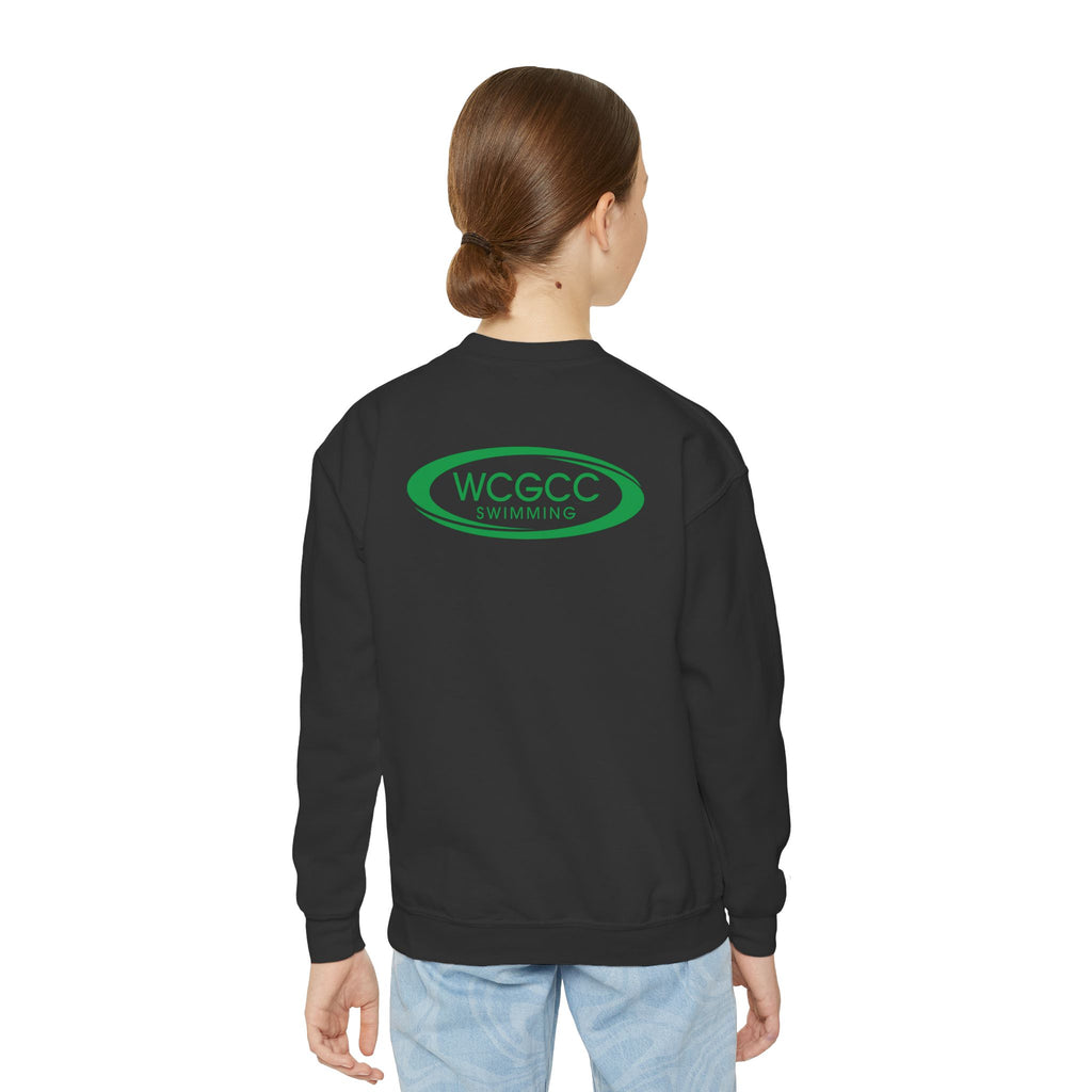Youth Crewneck Sweatshirt - WCGCC Swimming Team Logo (White)