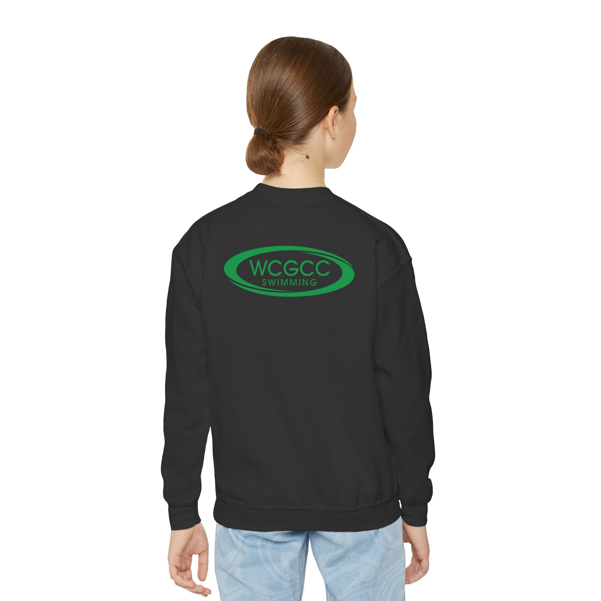 Youth Crewneck Sweatshirt - WCGCC Swimming Team Logo (White)