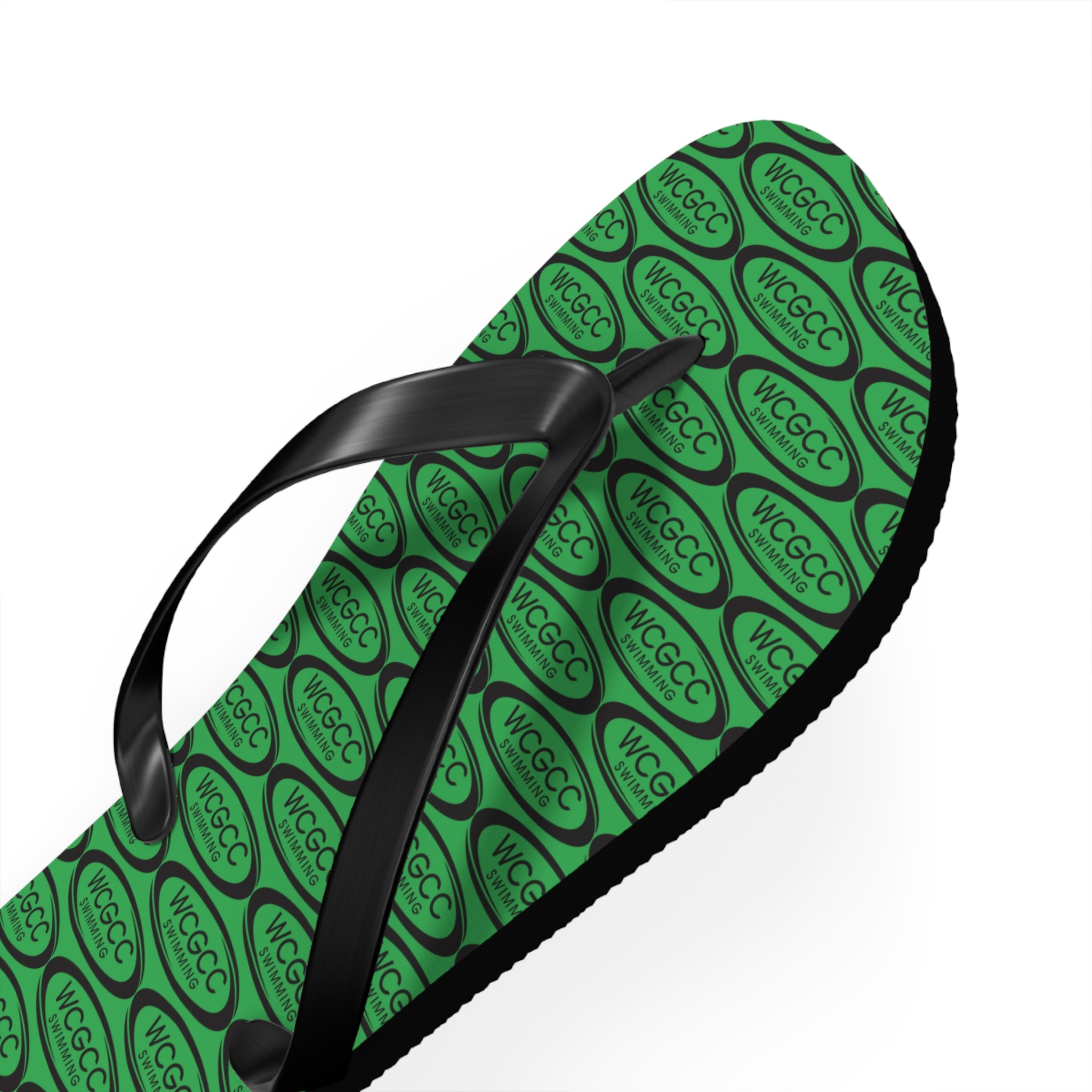 Green Patterned Flip Flops – Repeating Logo Beach Sandals
