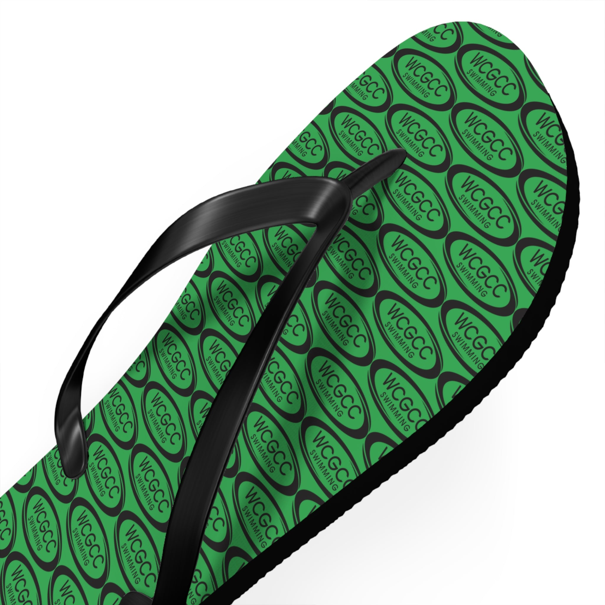 Green Patterned Flip Flops – Repeating Logo Beach Sandals