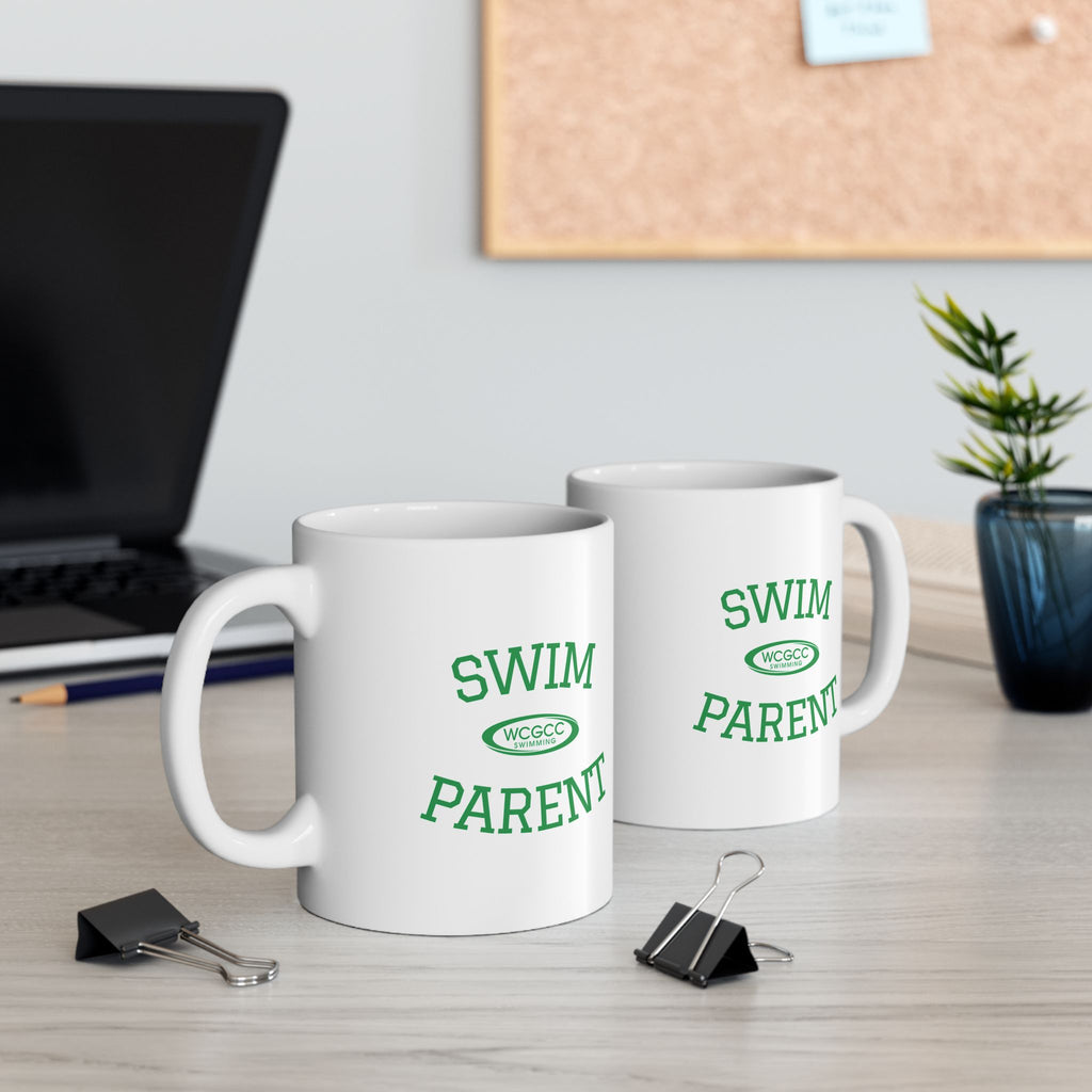Swim Parent WCGCC Ceramic Mug  Green Text Coffee Cup (11oz, 15oz)