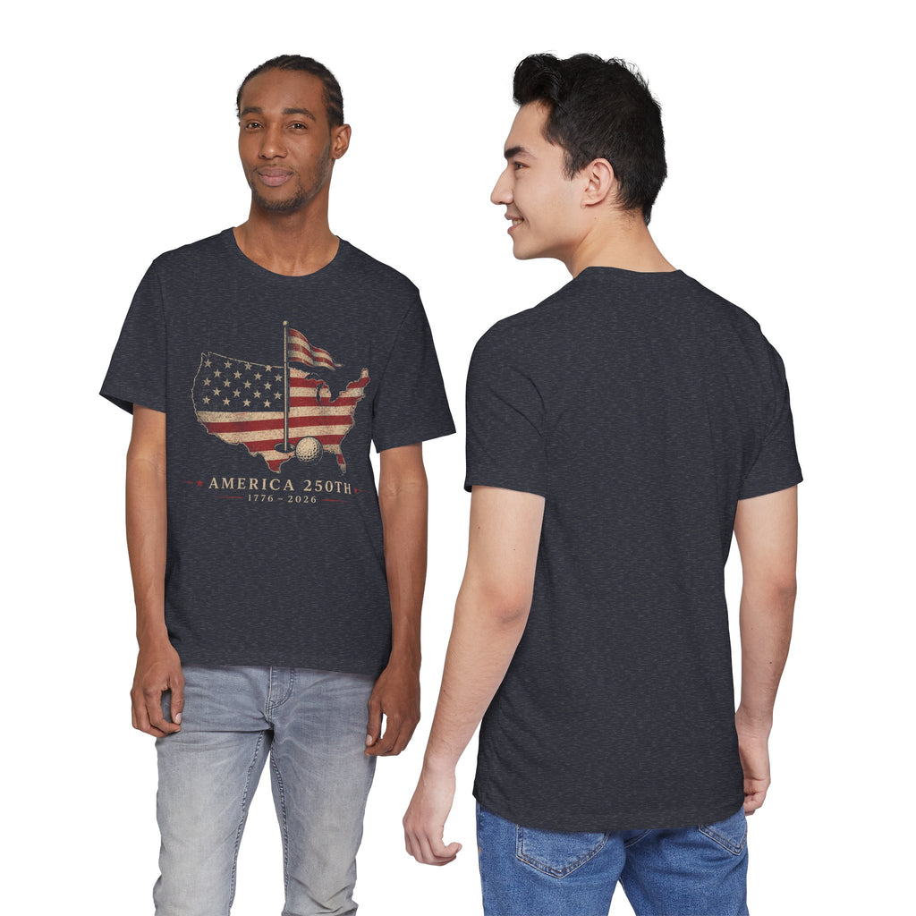 America 250th Celebration Golf T-Shirt — USA Map Flag Tee (1776–2026)