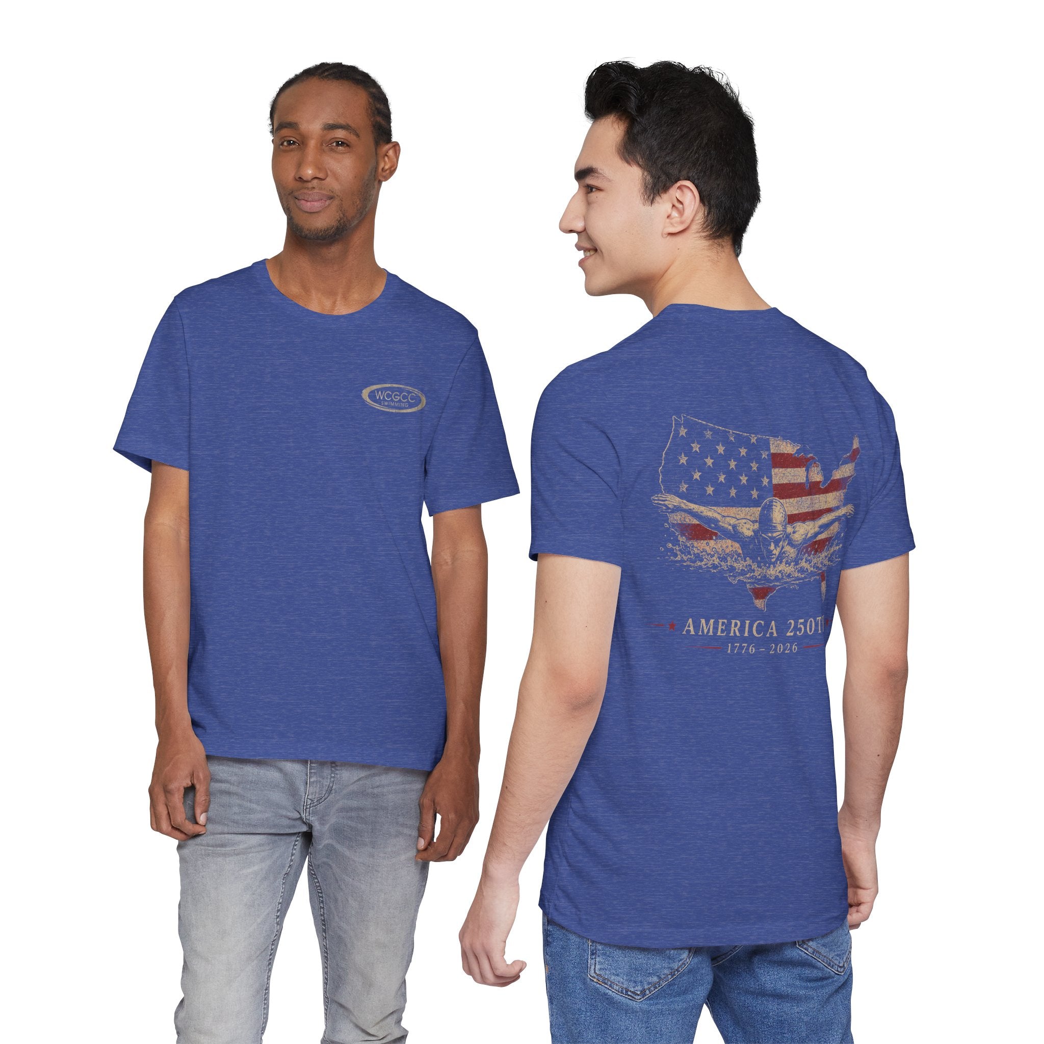 America 250th  Swim T-Shirt — Vintage Flag USA Map Tee (1776–2026)
