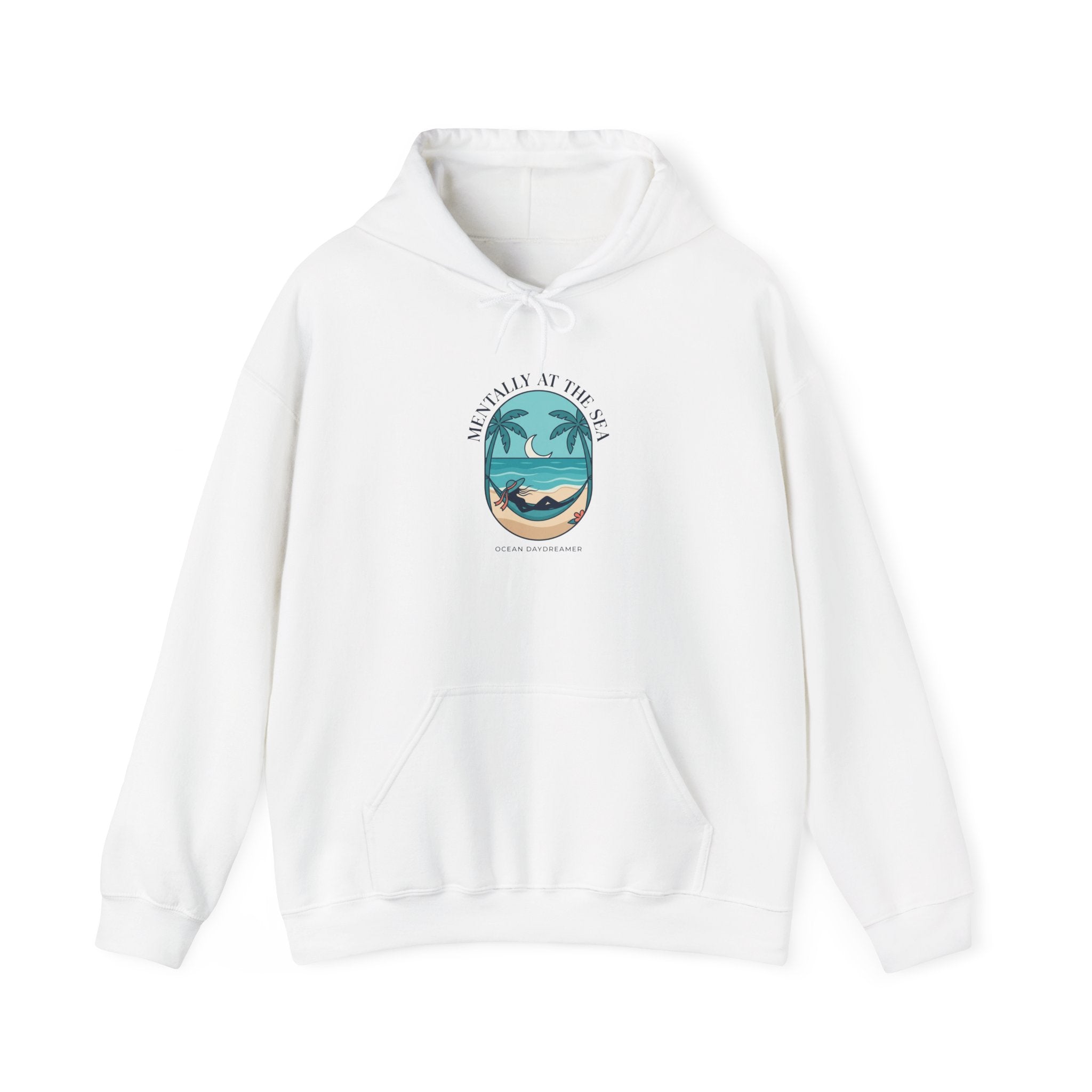 Coastal Escape Beach Scene Hoodie | Ocean Aesthetic, seafoam blue