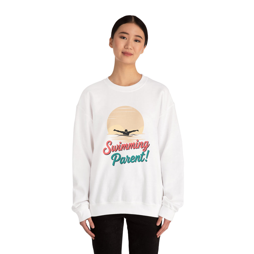 Swimming Parent Sweatshirt — Retro Swimmer Graphic Crewneck for Swim Moms & Dads