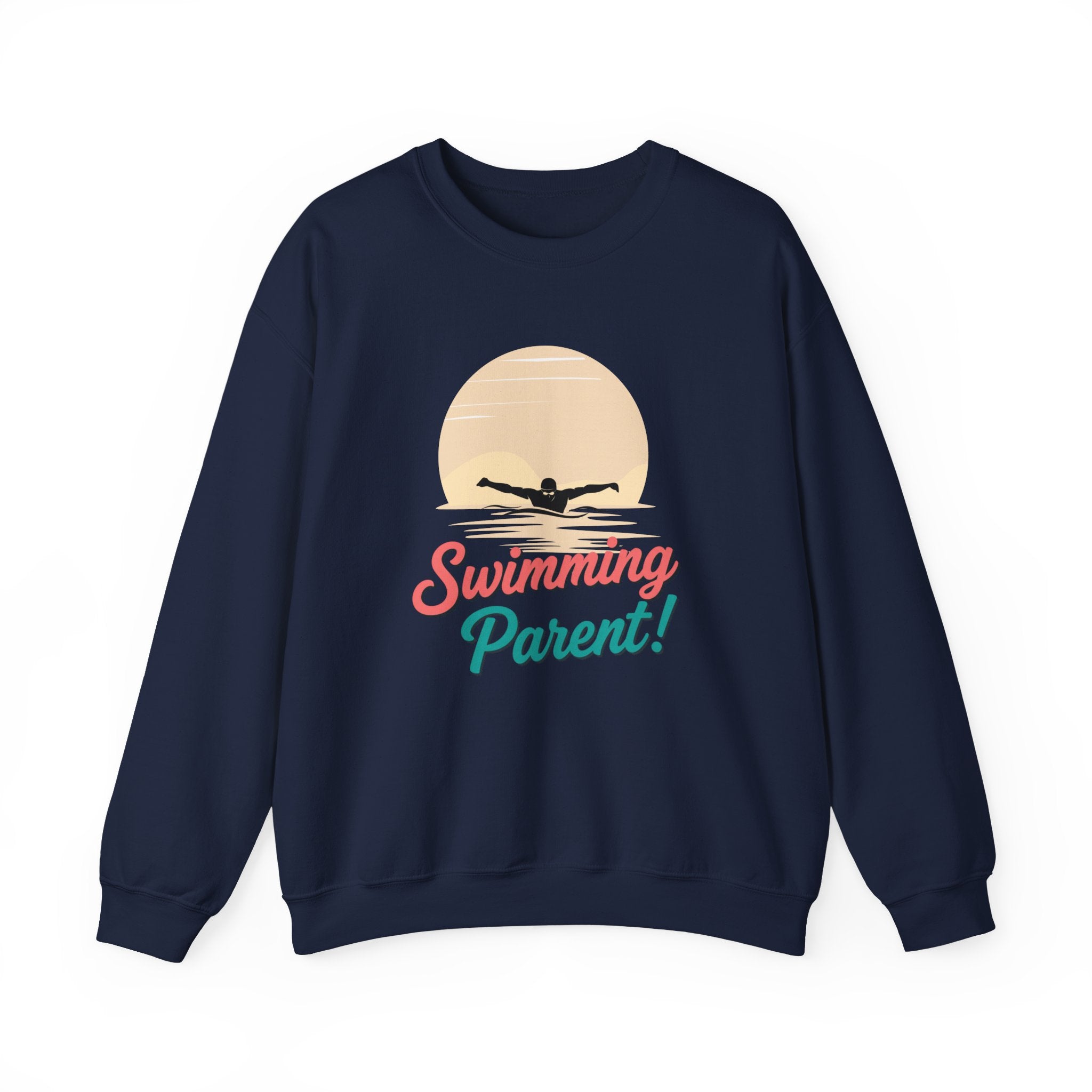 Swimming Parent Sweatshirt — Retro Swimmer Graphic Crewneck for Swim Moms & Dads