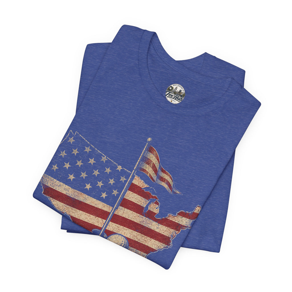 America 250th Celebration Golf T-Shirt — USA Map Flag Tee (1776–2026)