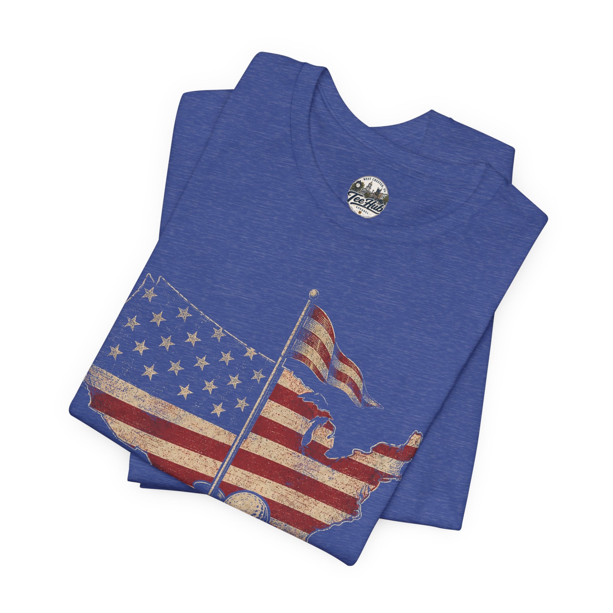 America 250th Celebration Golf T-Shirt — USA Map Flag Tee (1776–2026)