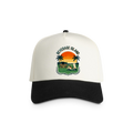 Beverage Island Two-Tone Trucker Cap — Retro Tropical Sunset Design