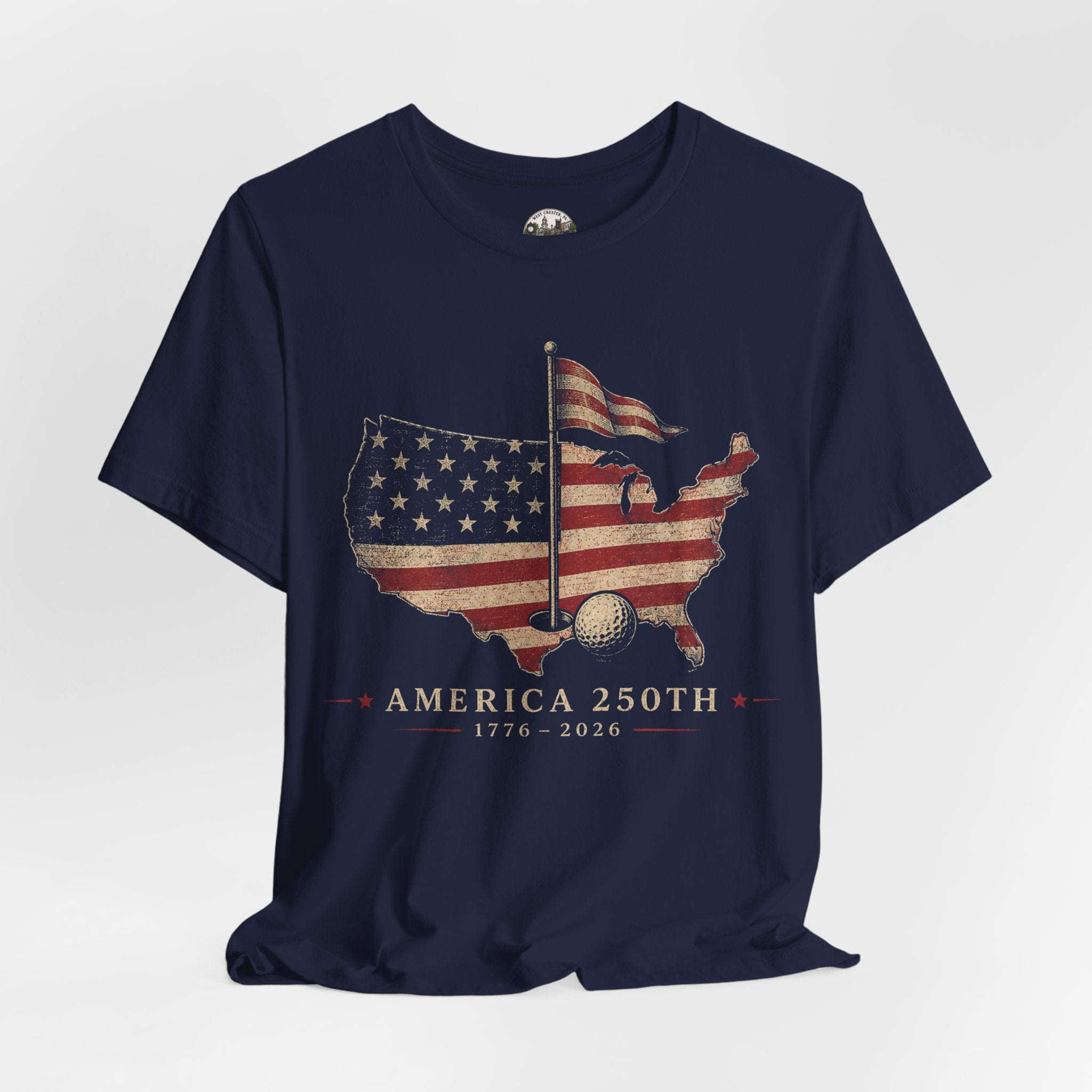 America 250th Celebration Golf T-Shirt — USA Map Flag Tee (1776–2026)
