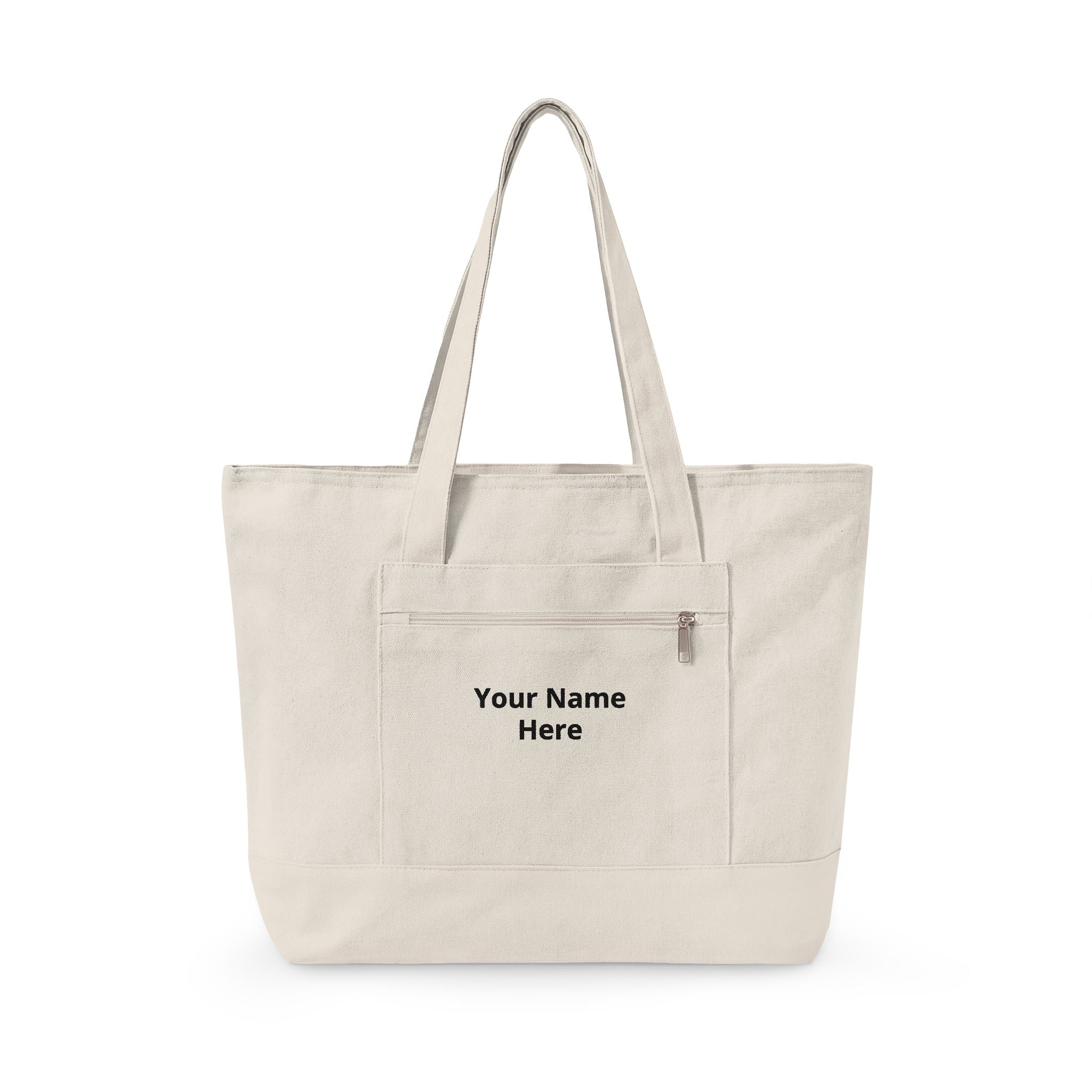 Personalized Zippered Canvas Tote Bag - Custom Name Carryall