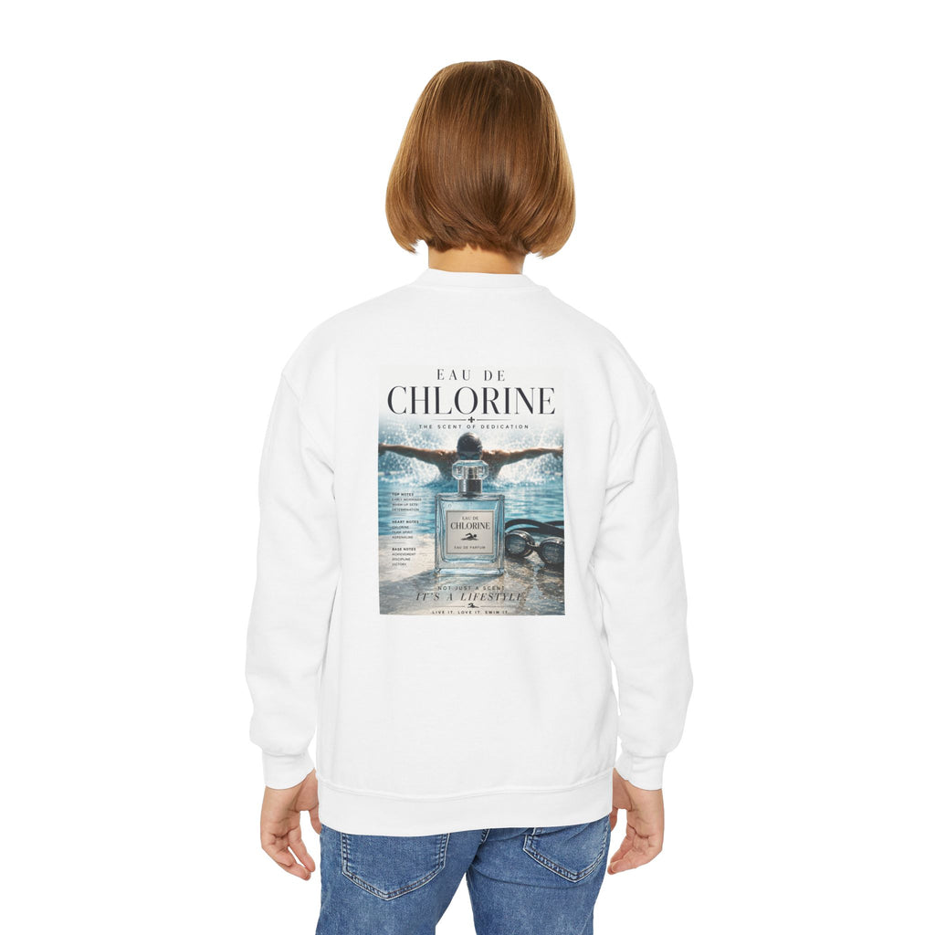 Youth Crewneck Sweatshirt — 'Eau de Chlorine' Swim Vibes Graphic Pullover