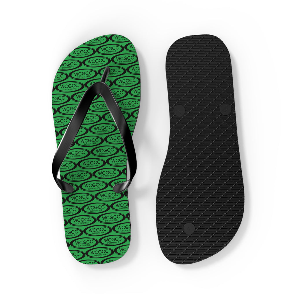 Green Patterned Flip Flops – Repeating Logo Beach Sandals