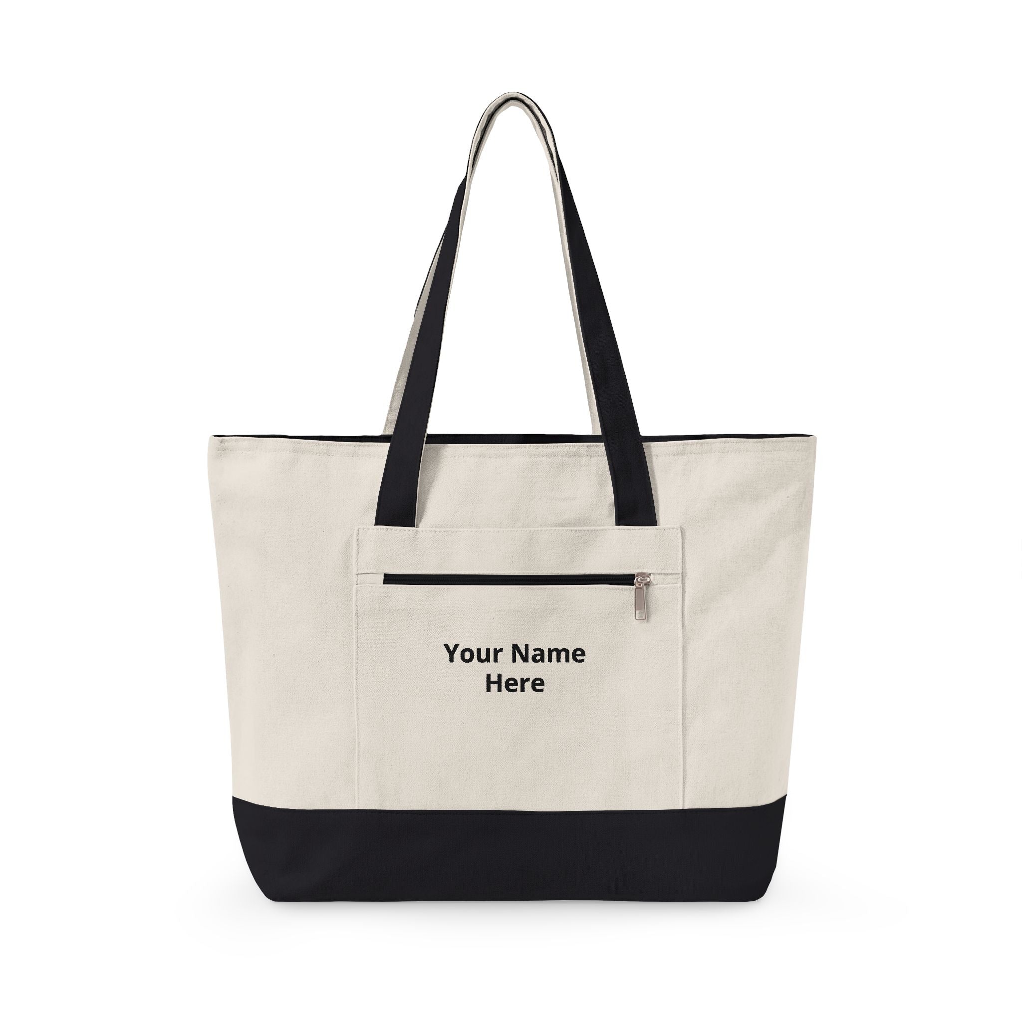 Personalized Zippered Canvas Tote Bag - Custom Name Carryall