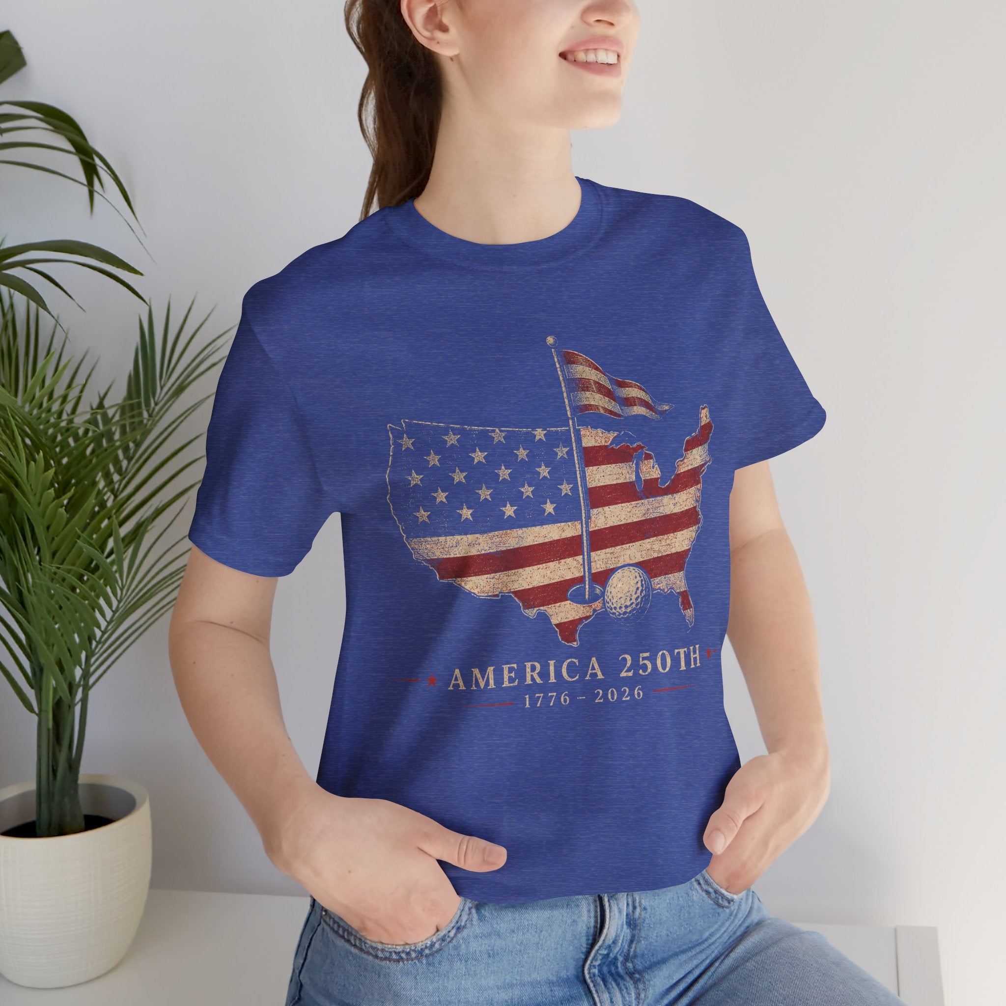 America 250th Celebration Golf T-Shirt — USA Map Flag Tee (1776–2026)