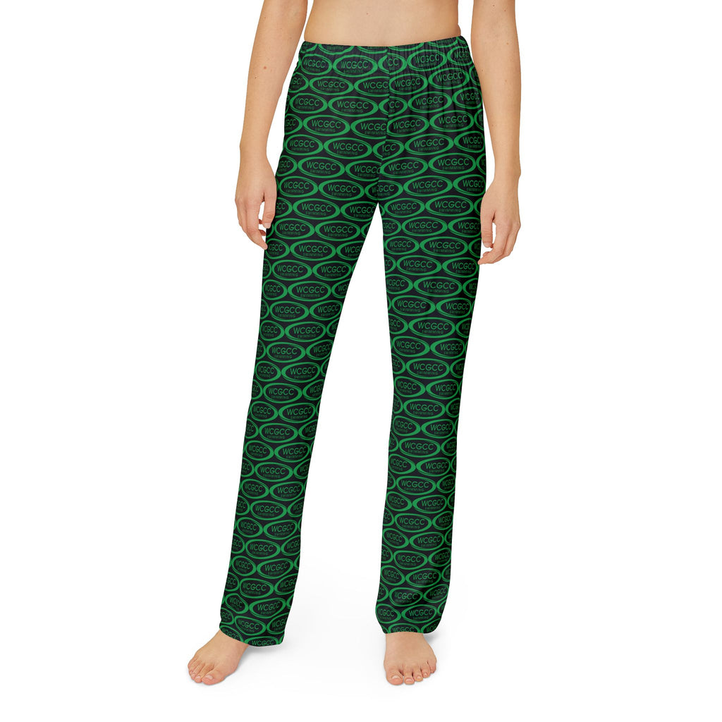 Kids Lounge Pants — Green Geometric All-Over Print