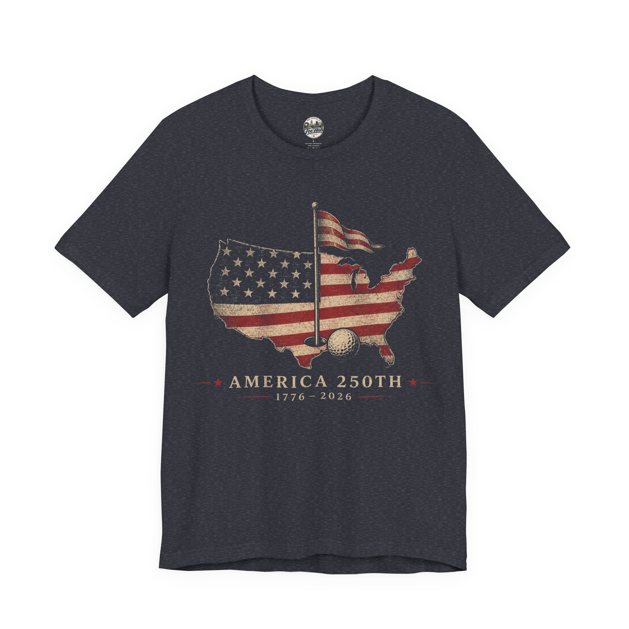 America 250th Celebration Golf T-Shirt — USA Map Flag Tee (1776–2026)