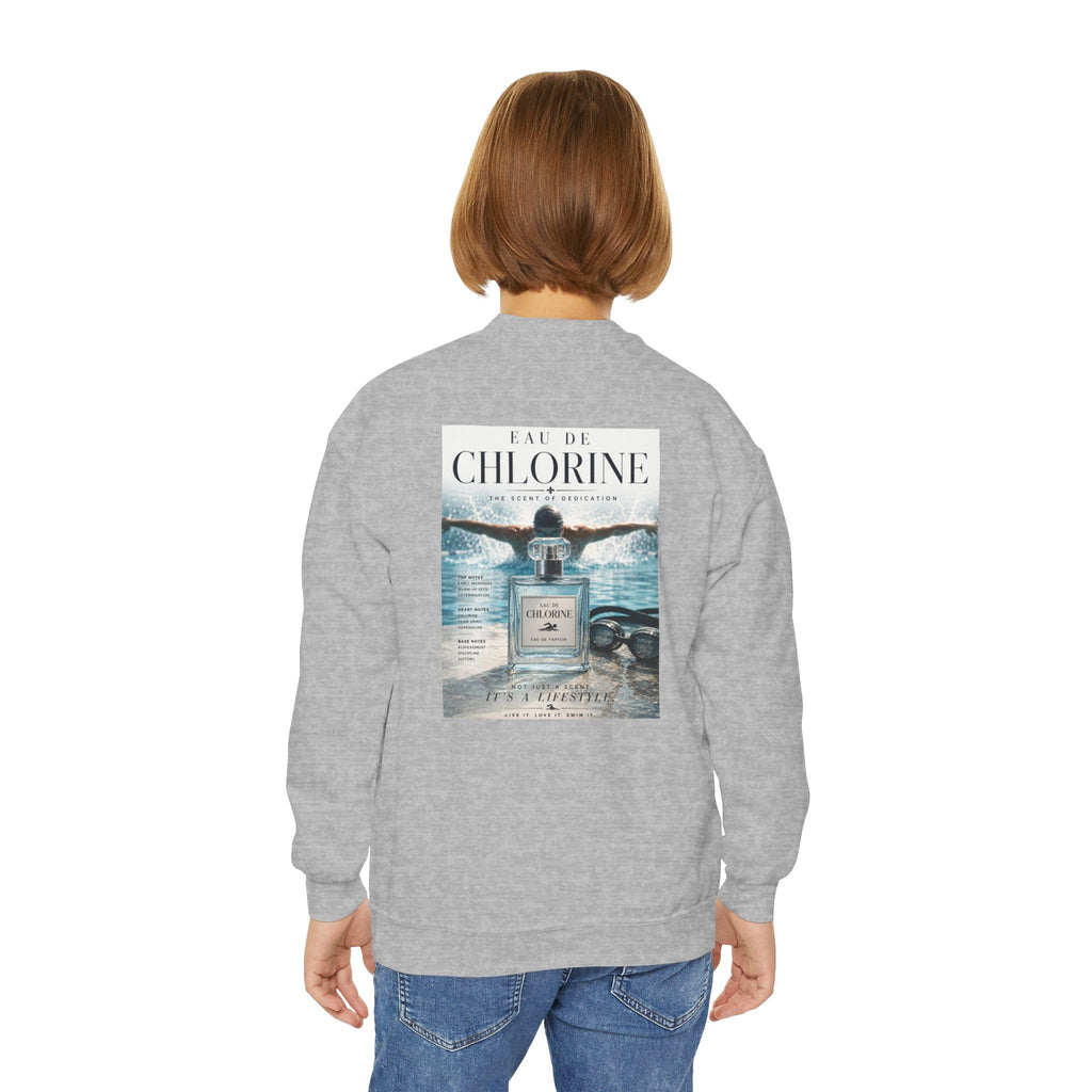 Youth Crewneck Sweatshirt — 'Eau de Chlorine' Swim Vibes Graphic Pullover